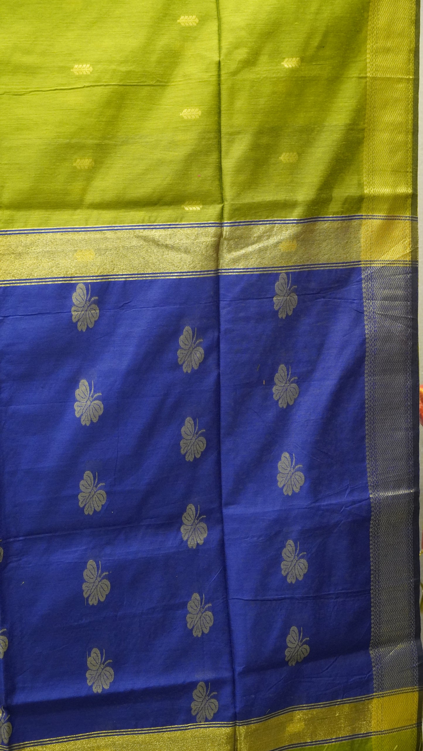 Maheswari Cotton Saree Butterfly Print- Green