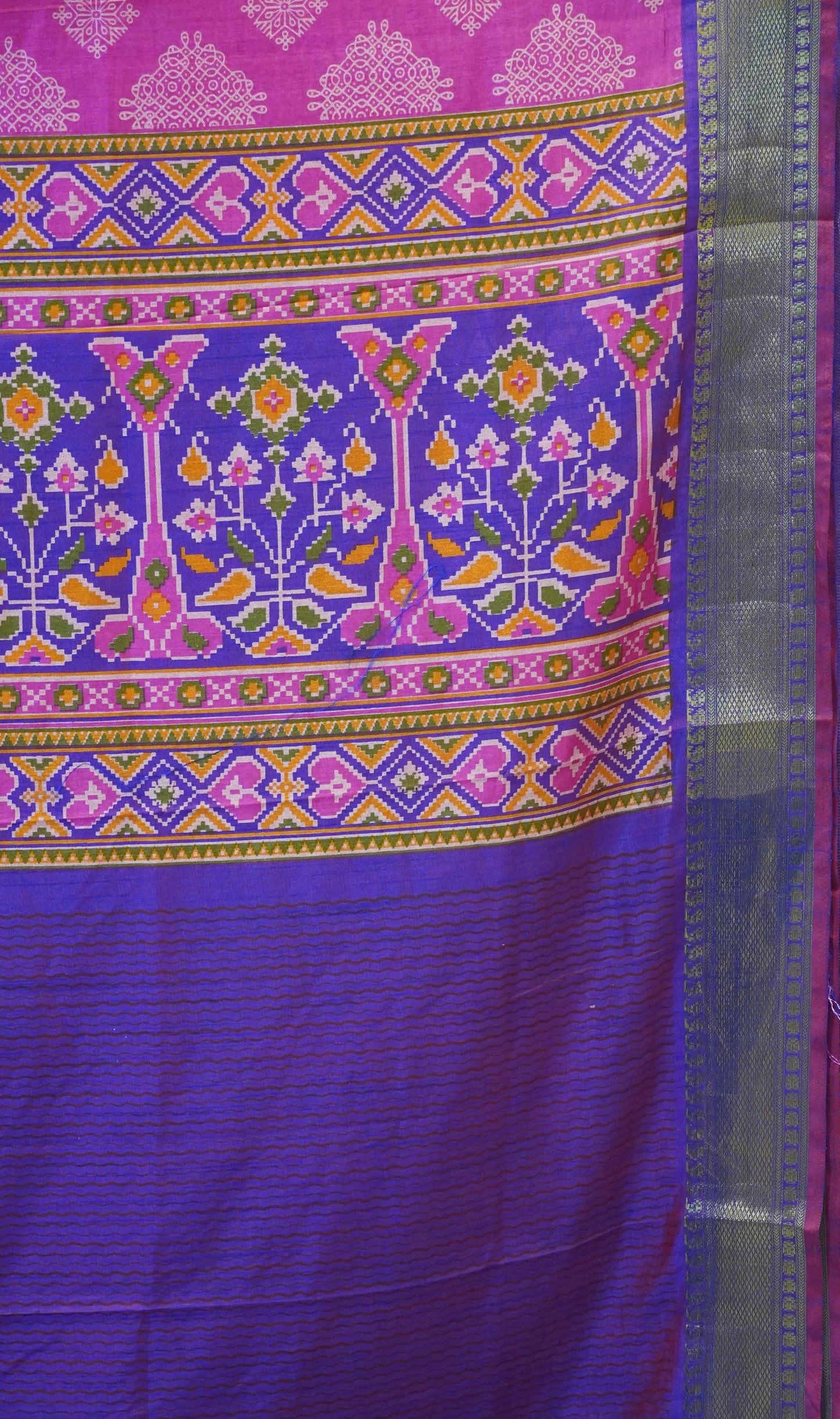 Semi Pattola Saree Kolam Print Pink