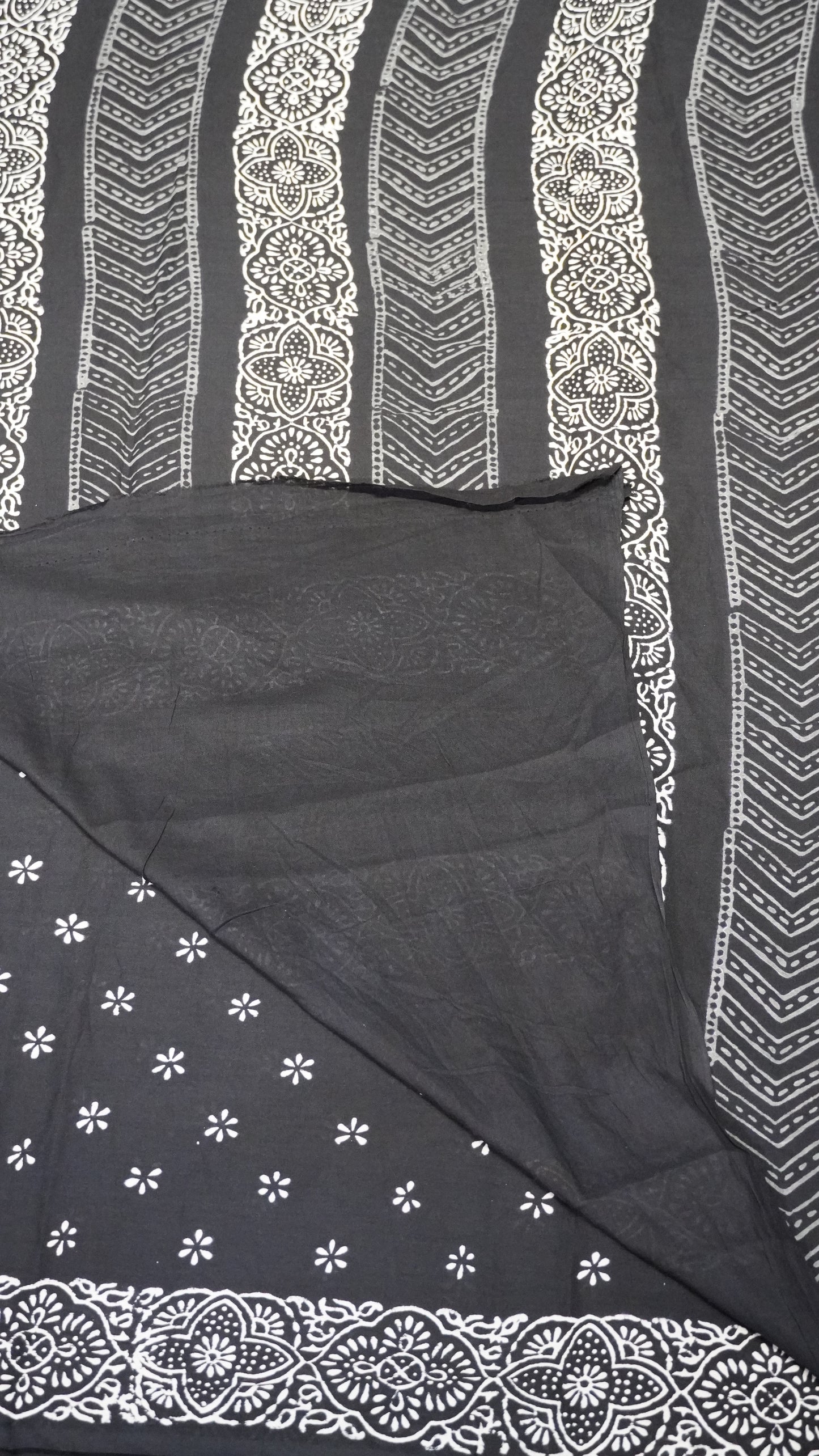 Mul Mul Cotton Saree Black Floral