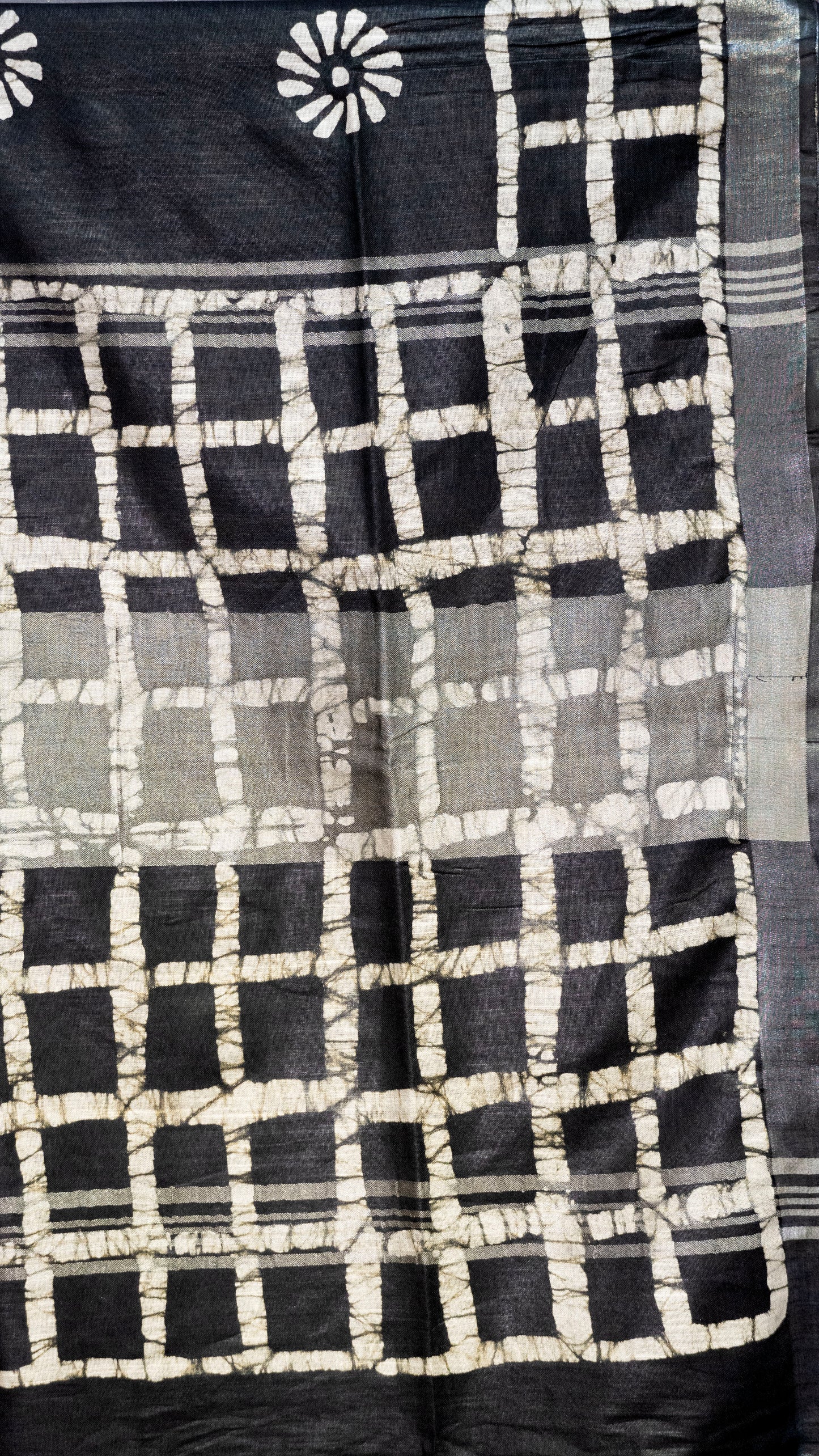 Linen Cotton Batik Print Black With Zari Border