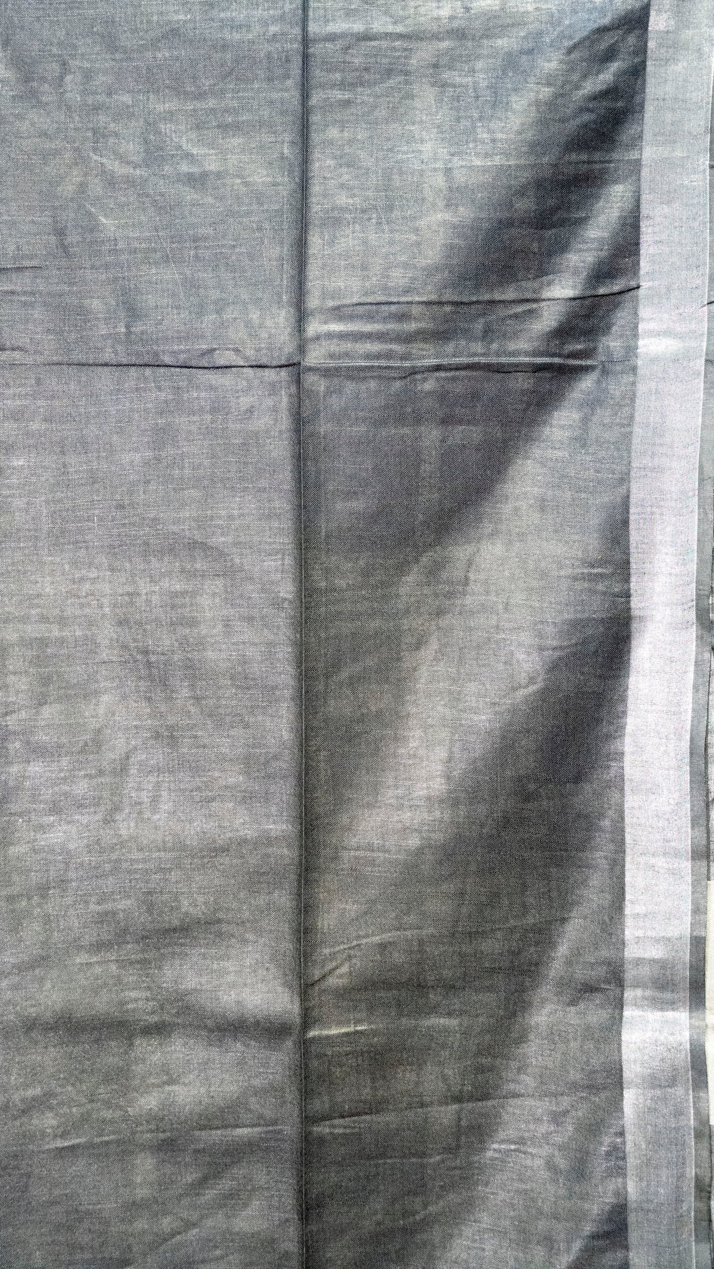Linen Cotton Batik Print Black With Zari Border