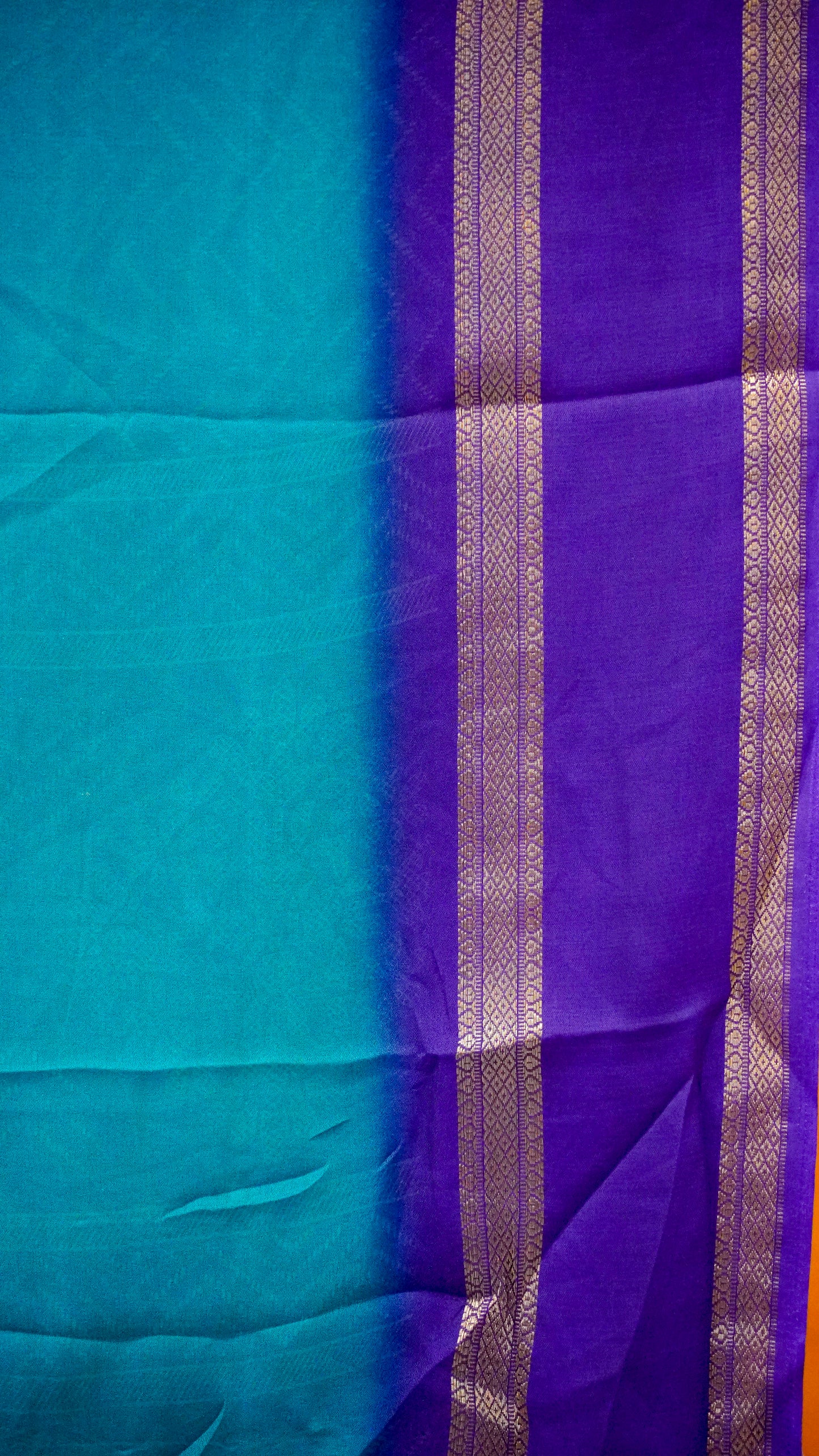 Shiffon Saree Arrow Print With Gap Zari Border Blue To Purple