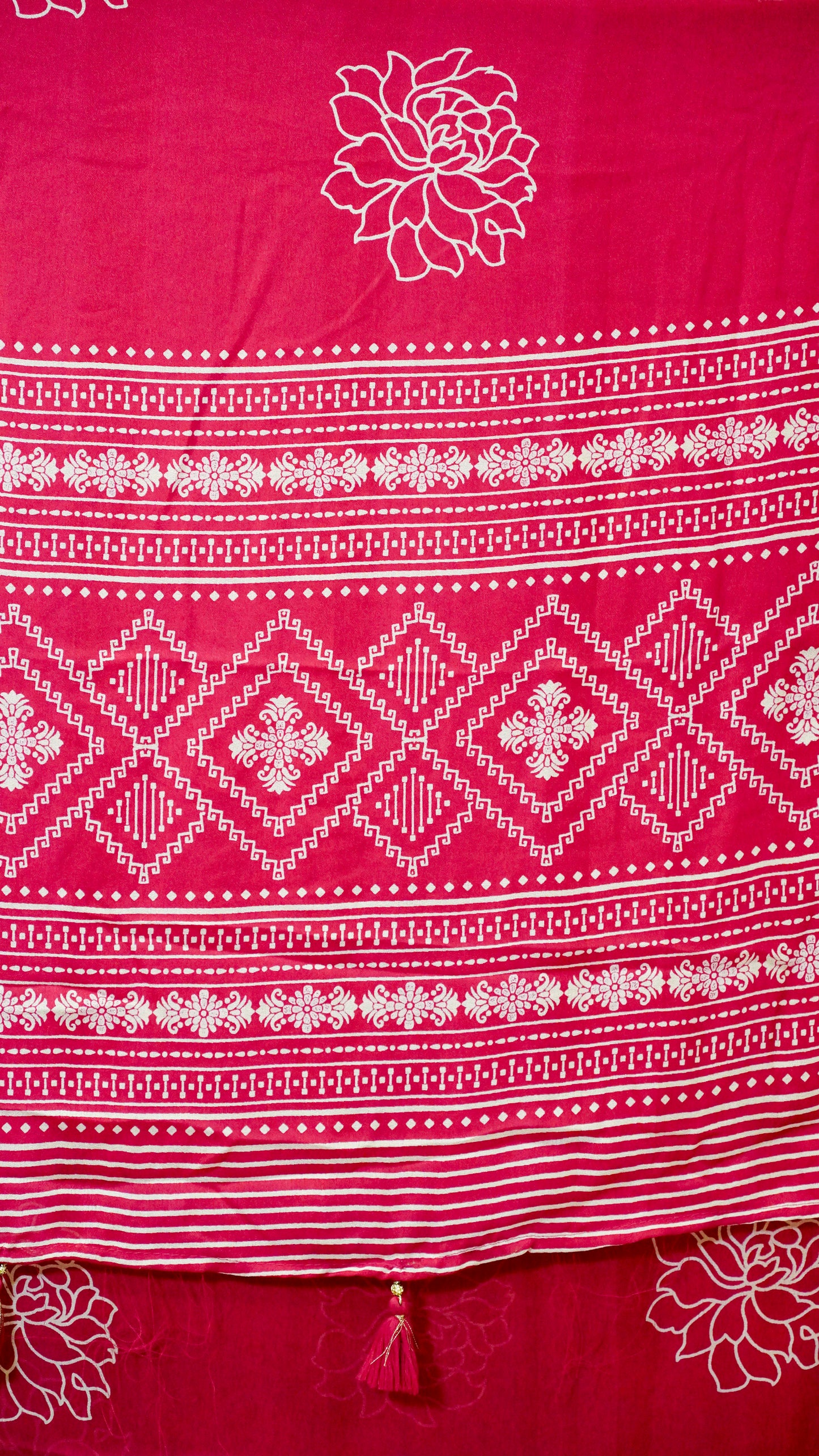 Shiffon Printed Saree Red With Zari Border