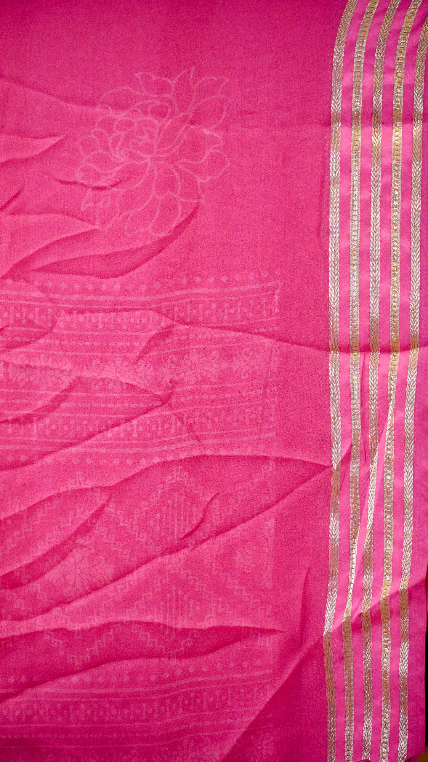 Shiffon Printed Saree Red With Zari Border