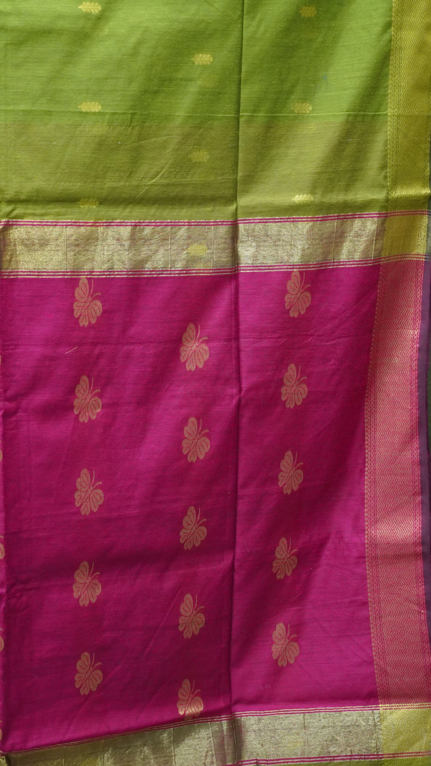 Maheswari Cotton Saree Butterfly Print- Light Green