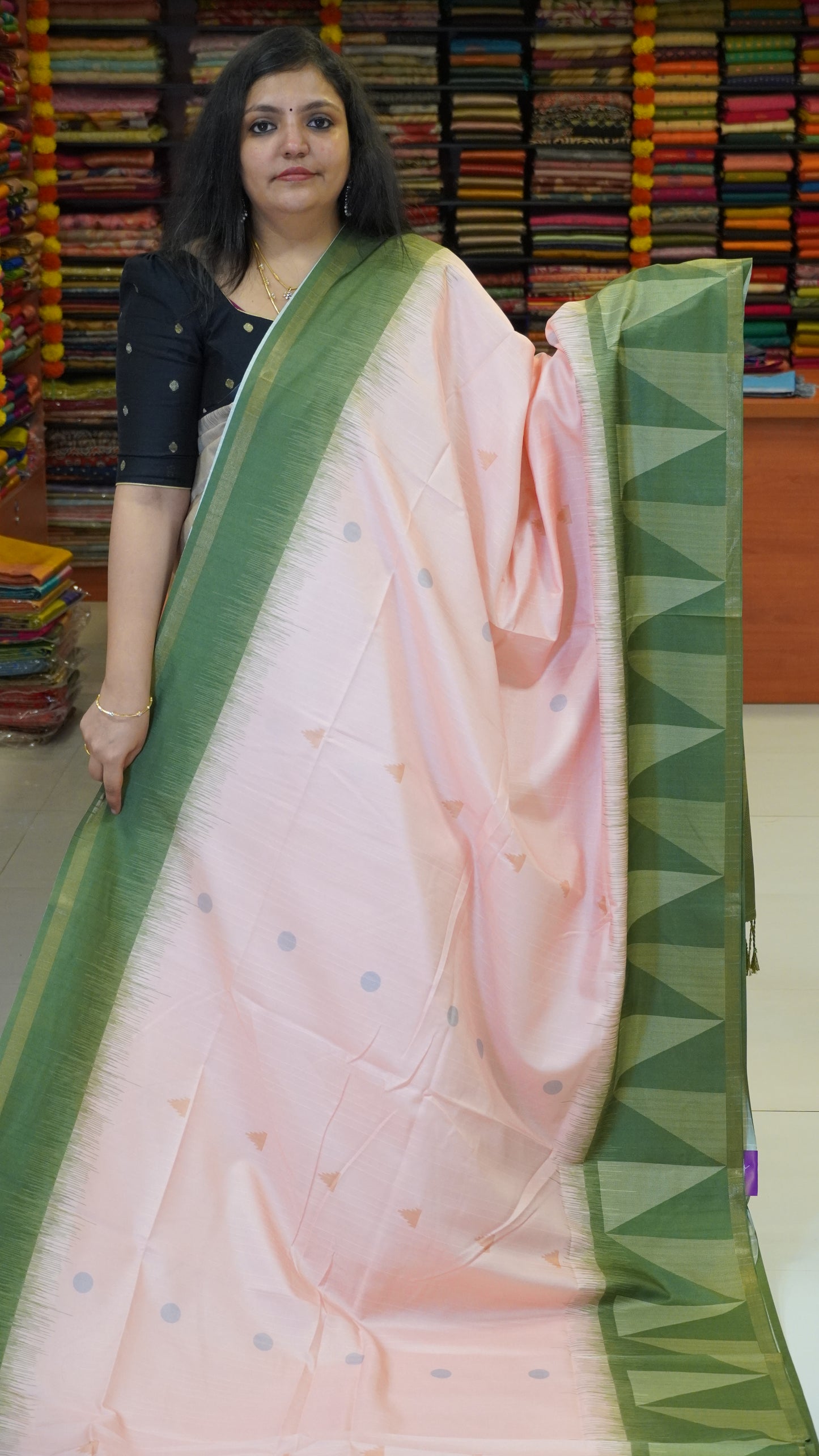 Semi Tussar Arrow Print Baby Pink
