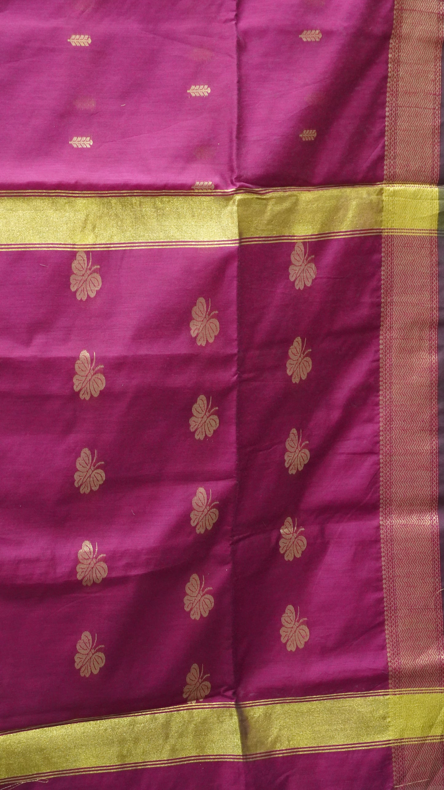 Maheswari Cotton Saree Butterfly Print- Purple
