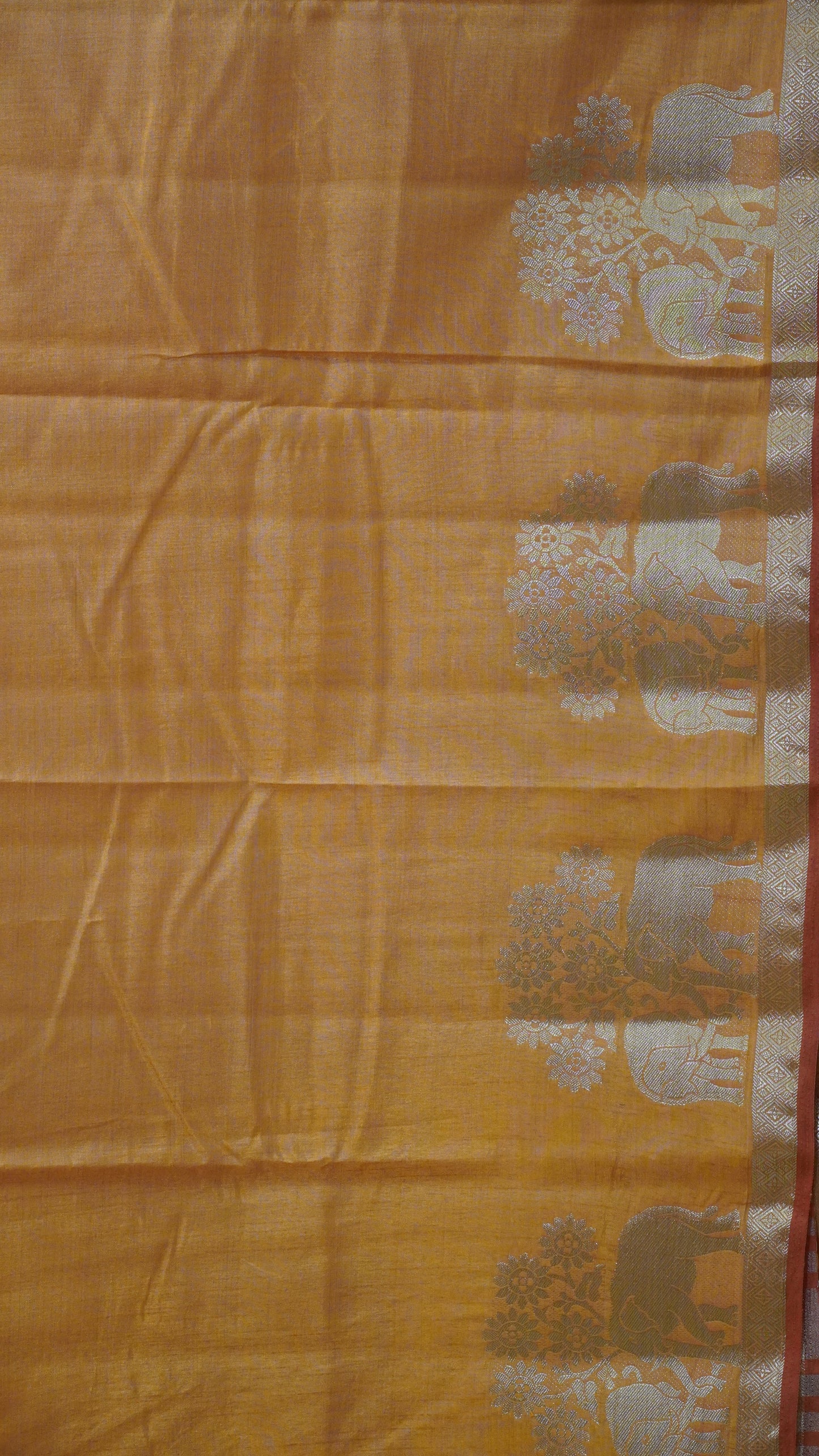 Semi Tussar Saree Elephant Print Honey