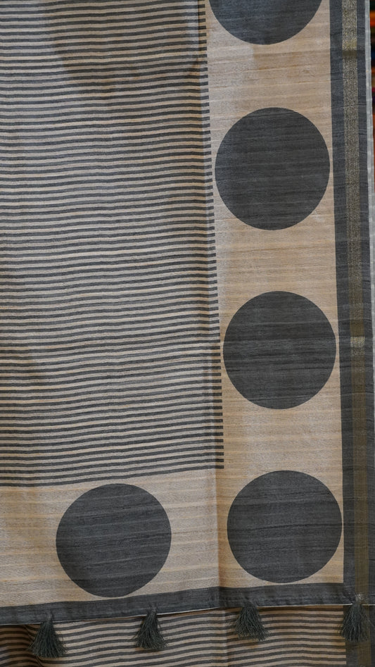 Gicha Tussar Saree Vertical Lines Grey