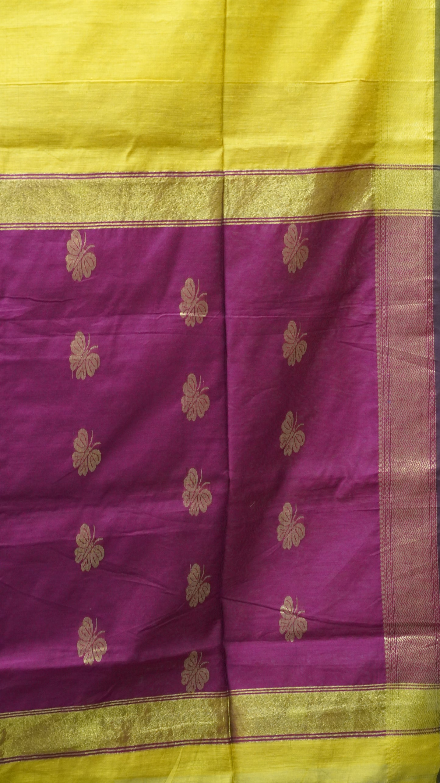 Maheswari Cotton Saree Butterfly Print- Golden Yellow