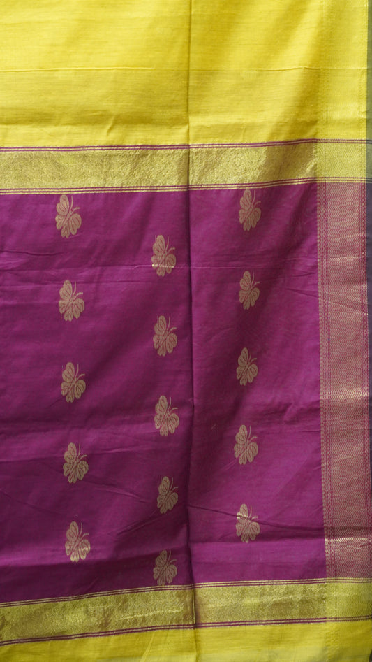 Maheswari Cotton Saree Butterfly Print- Golden Yellow
