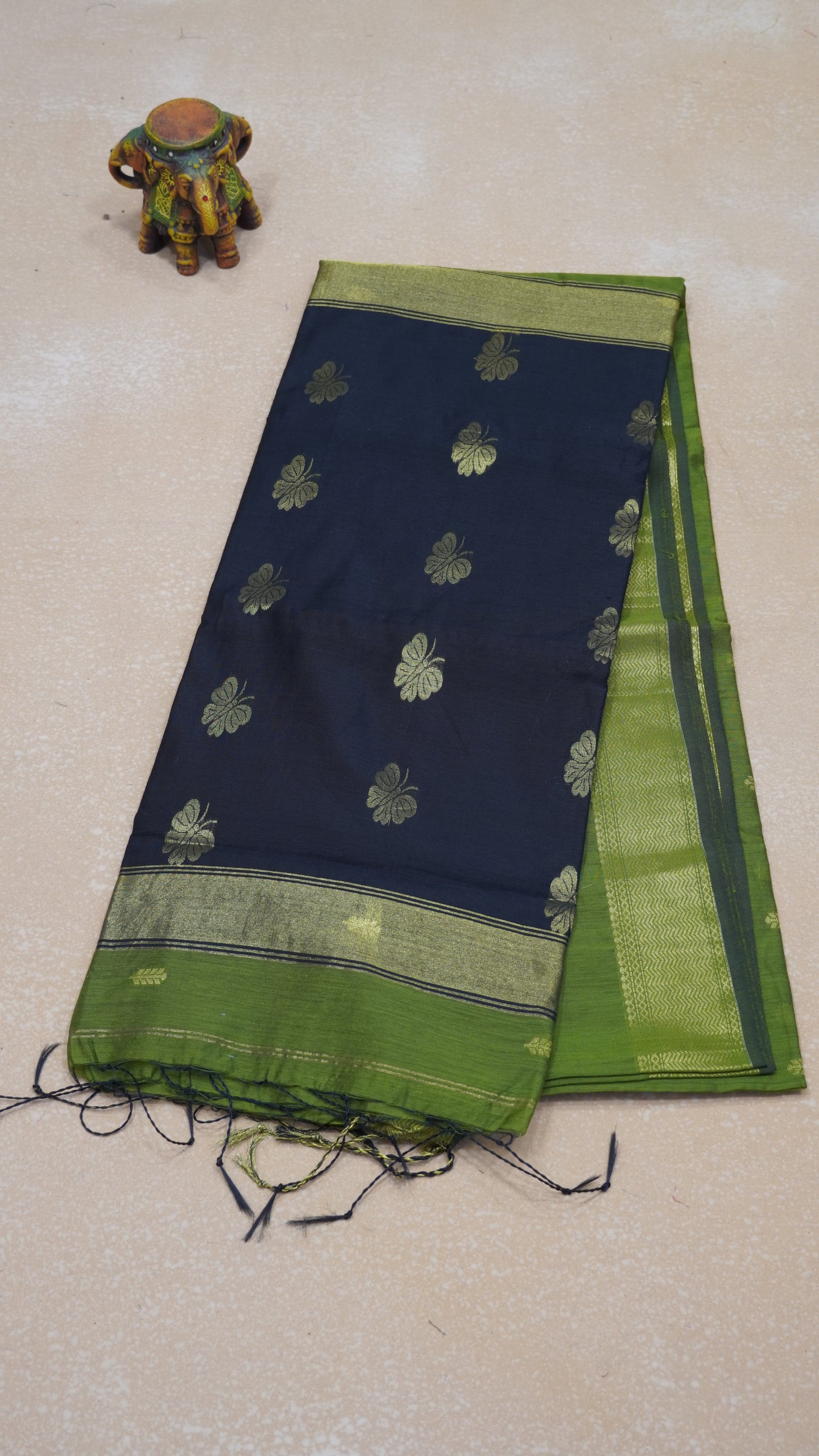 Maheswari Cotton Saree Butterfly Print- Green