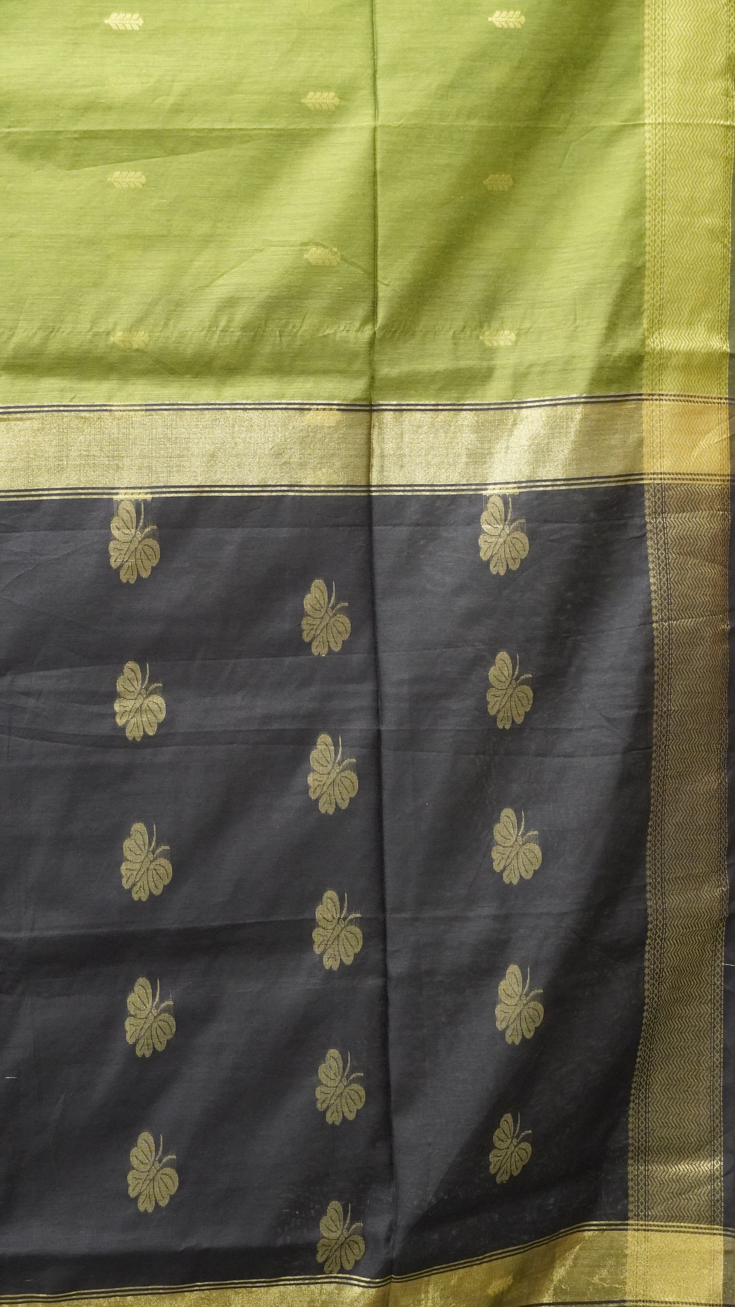 Maheswari Cotton Saree Butterfly Print- Green