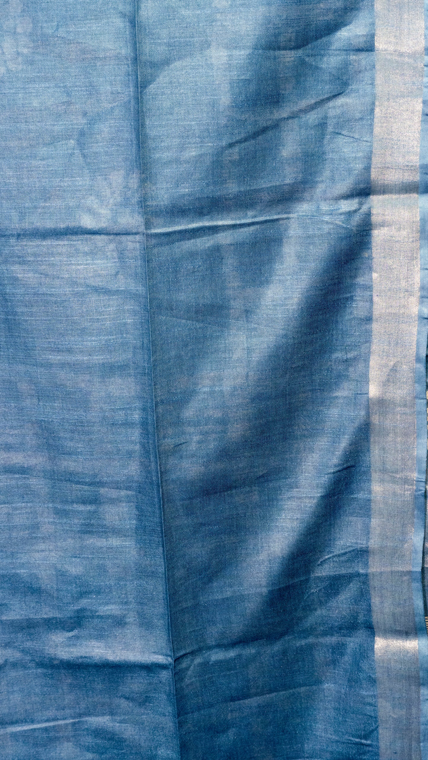 Linen Cotton Batik Print Blue With Zari Border