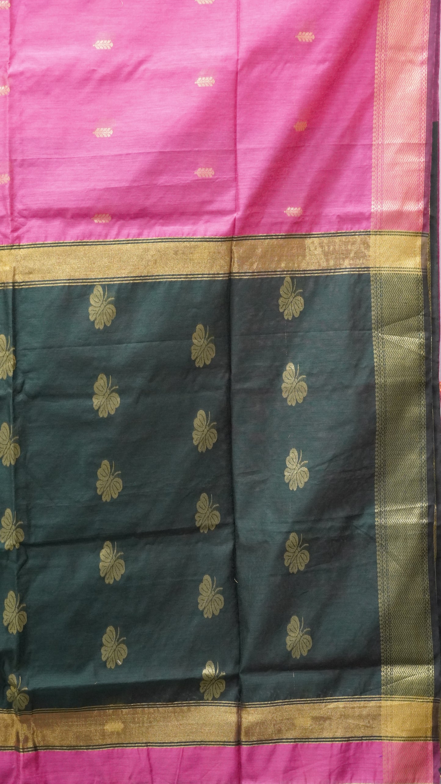 Maheswari Cotton Saree Butterfly Print- Pink