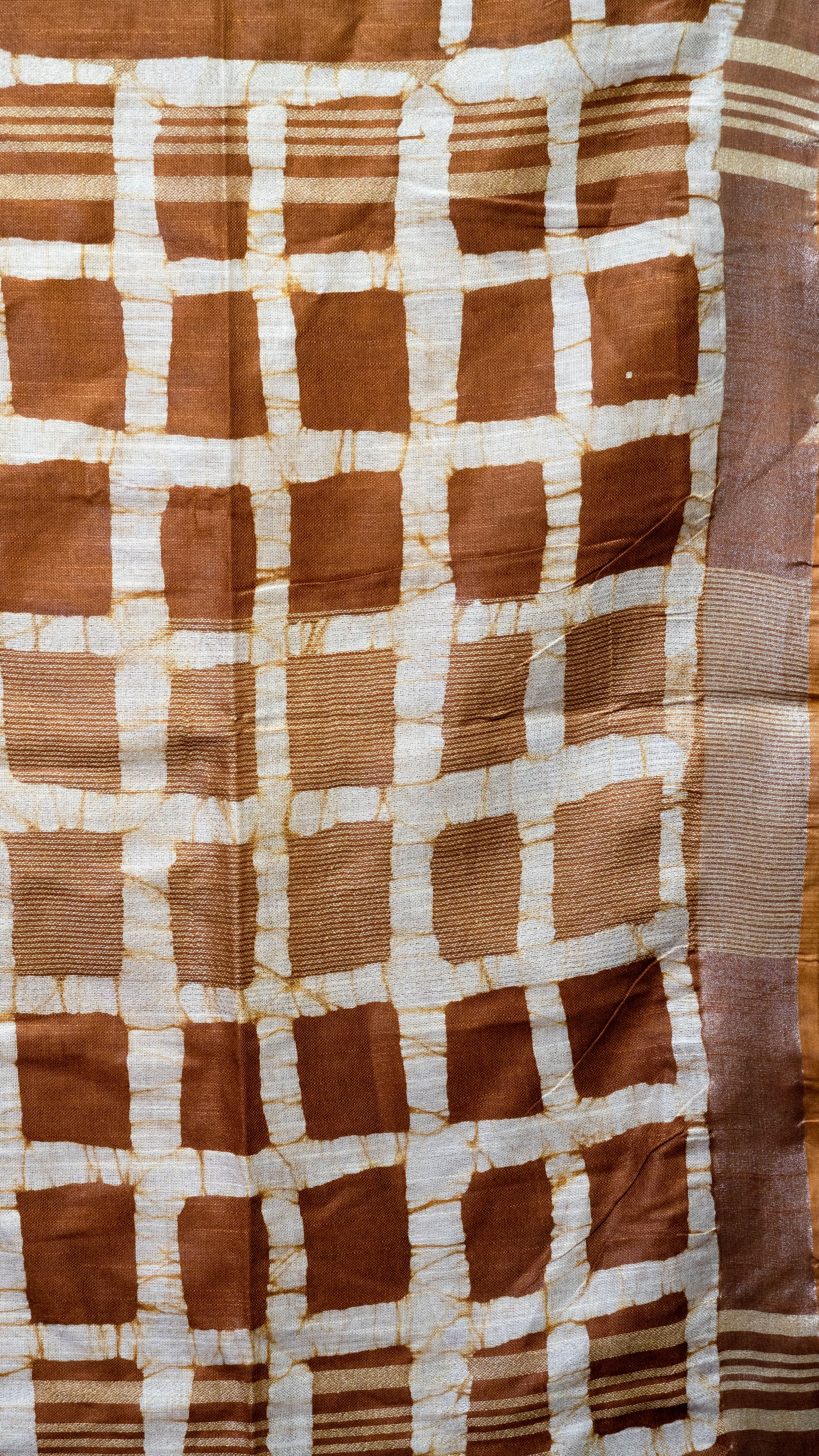 Linen Cotton Batik Print Mustard With Zari Border