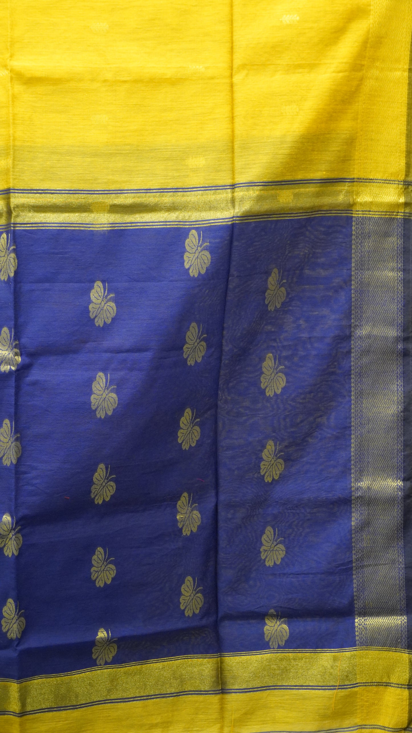 Maheswari Cotton Saree Butterfly Print- Golden Yellow