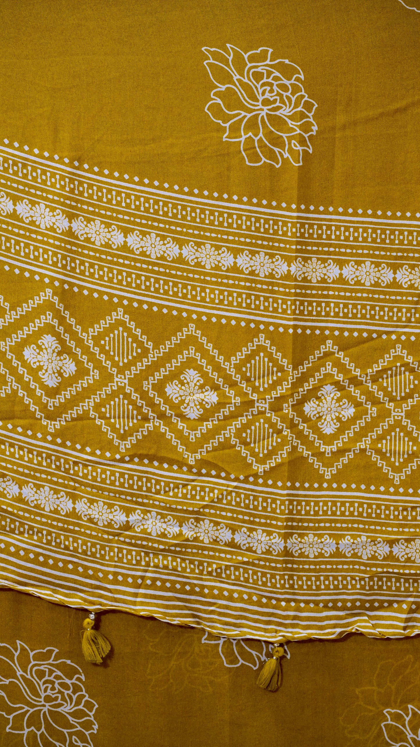Shiffon Printed Saree Mustard With Zari Border