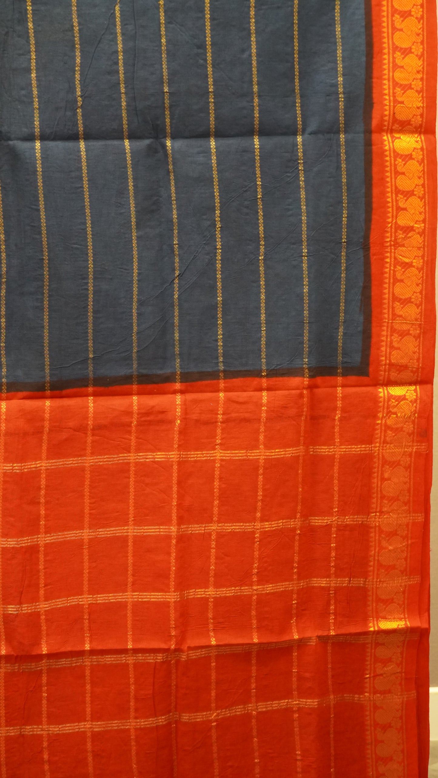 Sungudi Cotton Saree Checks Veldhari-Greyish blue