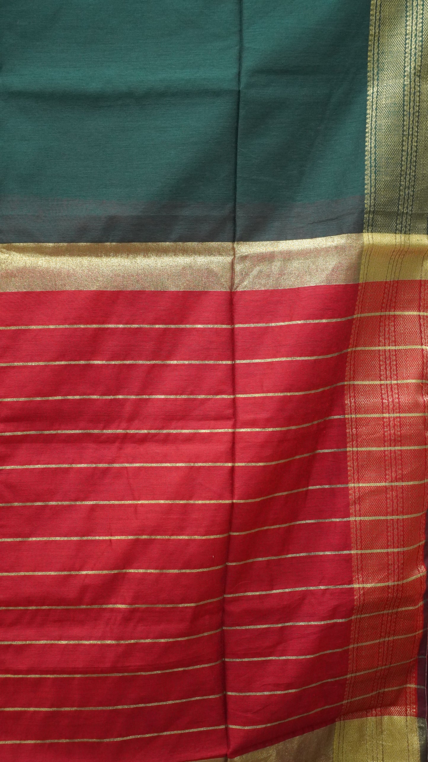 Maheswari Cotton Saree Plain- Bottle Green