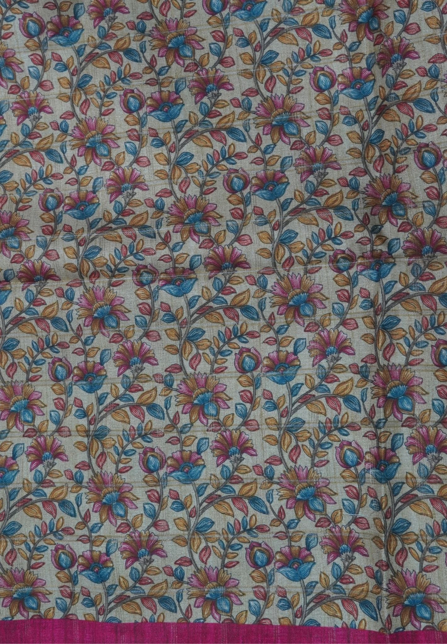 Semi Tussar Saree-Dark Pink