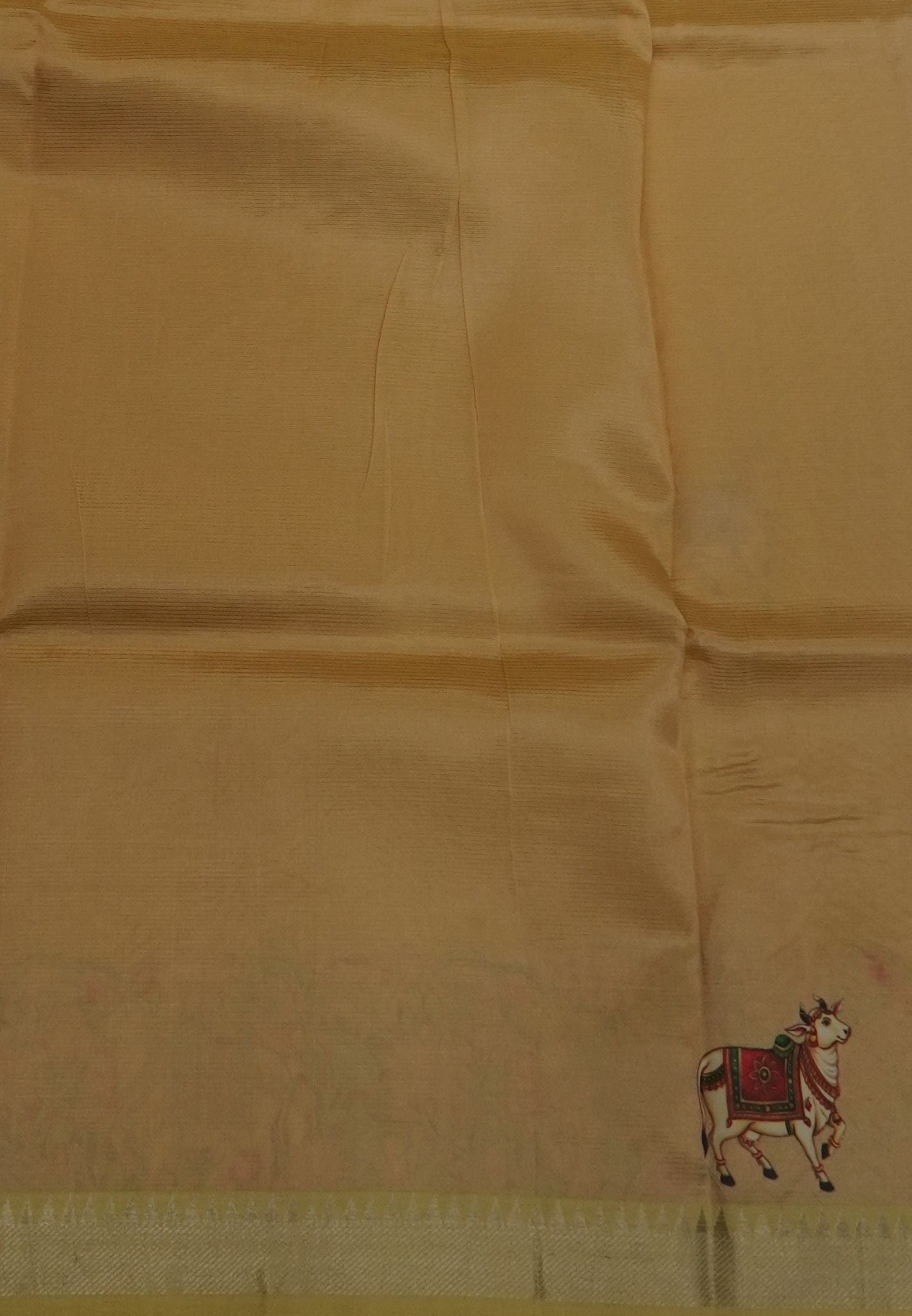 Pure Mangalgiri Silk Saree-Sandal with Tanjore Print