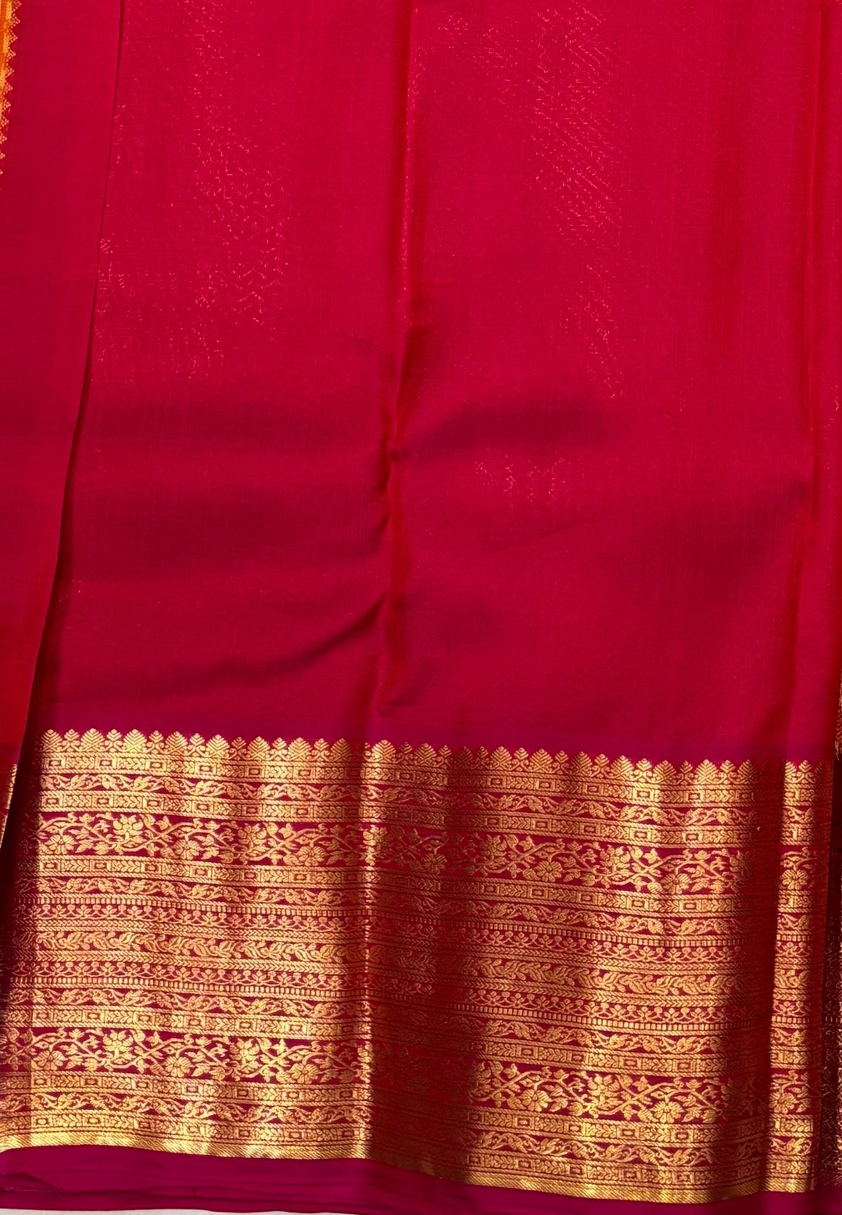 Pure Kanchipuram Silk Saree- Traditional Yellowish Orange with Contrast Border
