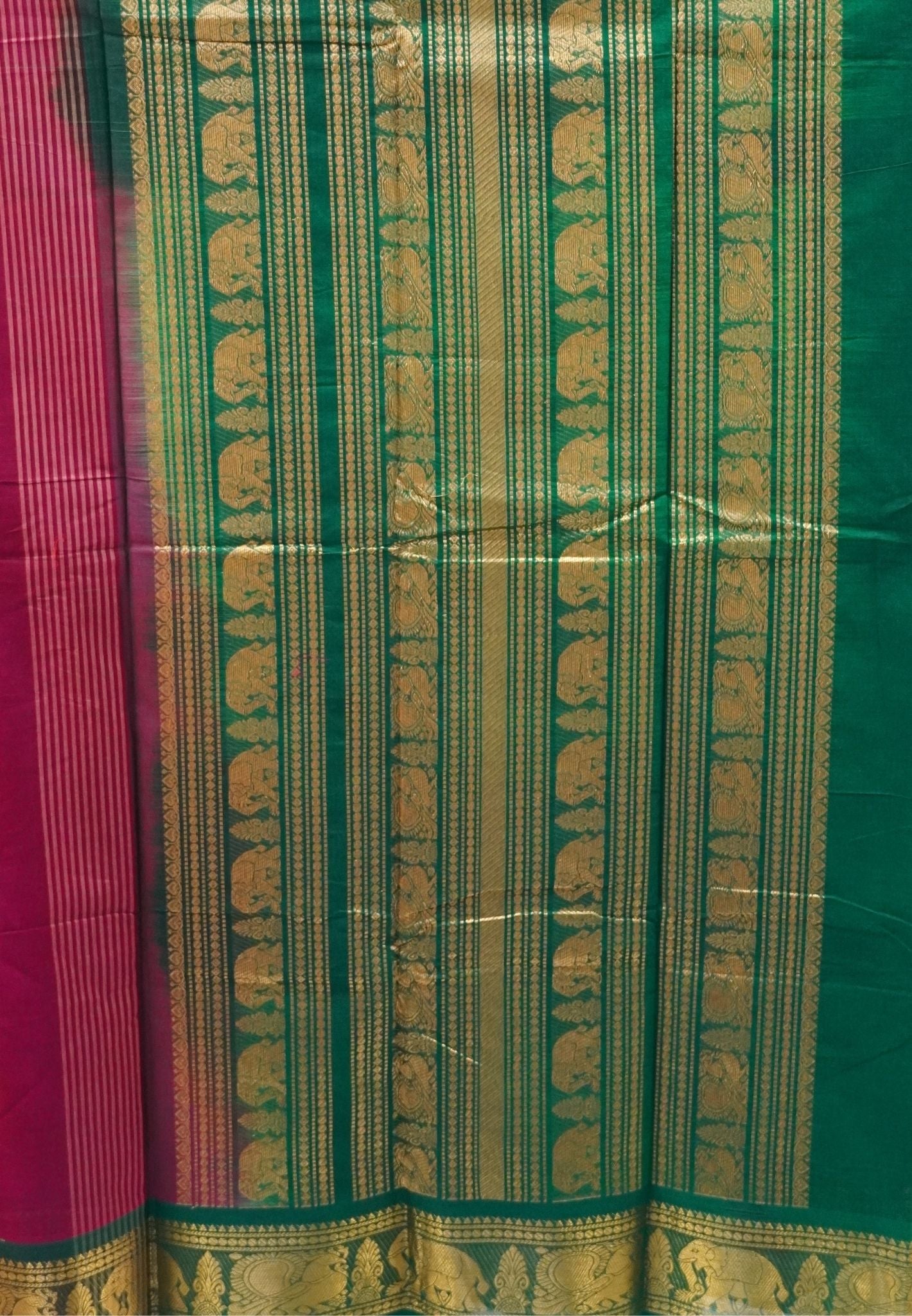 Chettinad Cotton SareeāMagenta with Elephant Zari Border