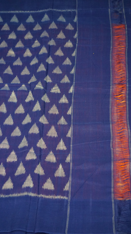 Pochampally Cotton double Ikkat Saree Orange -  Blue