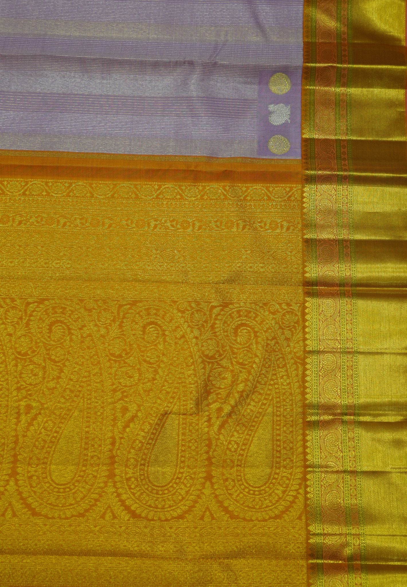 Pure Kanchipuram Silk Saree - Lavender - Orange Zari Work