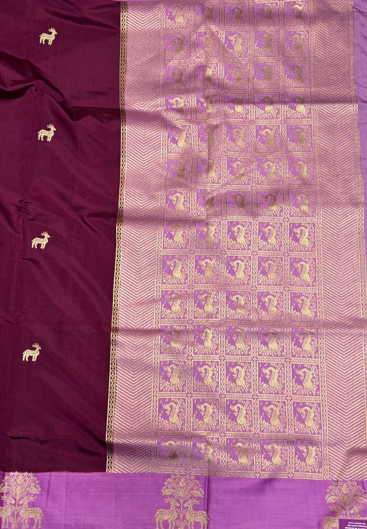 Mulberry Silk Saree-Tone of Wine with Deer Border