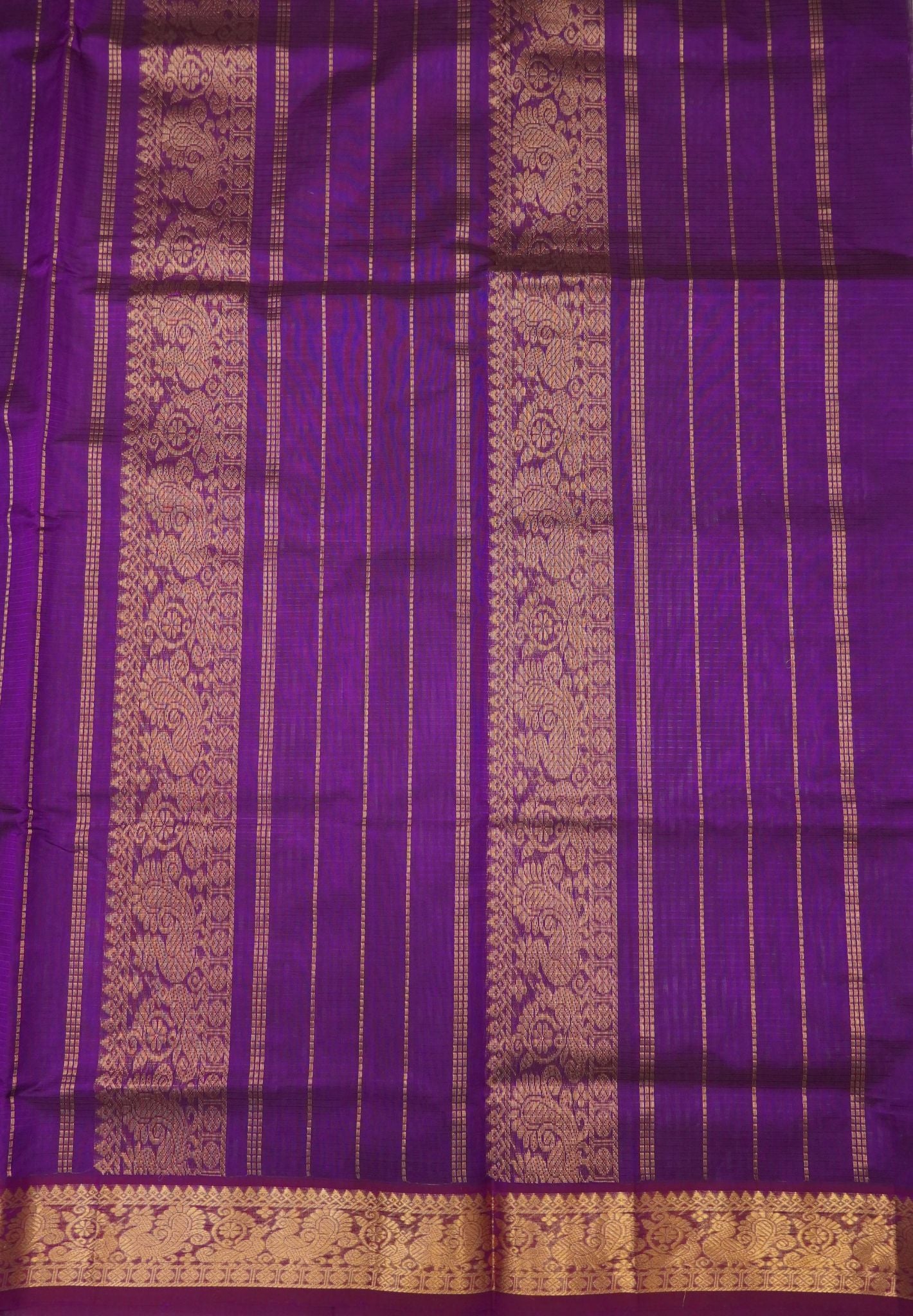 Pure Silk Cotton Saree-Purple Stripes with Zari Woven Border