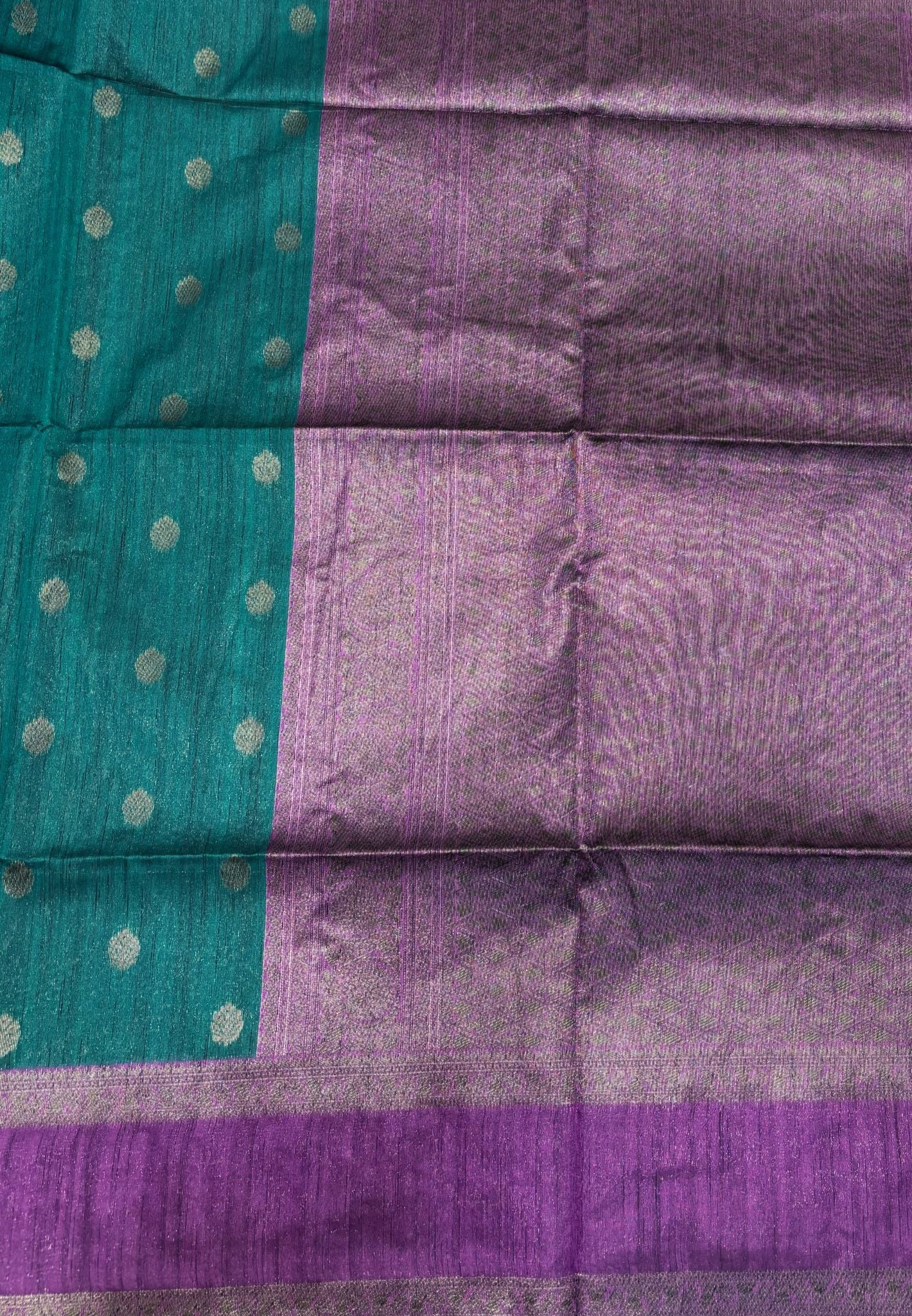Semi Raw Silk Saree-Green with Contrast Retapet Border