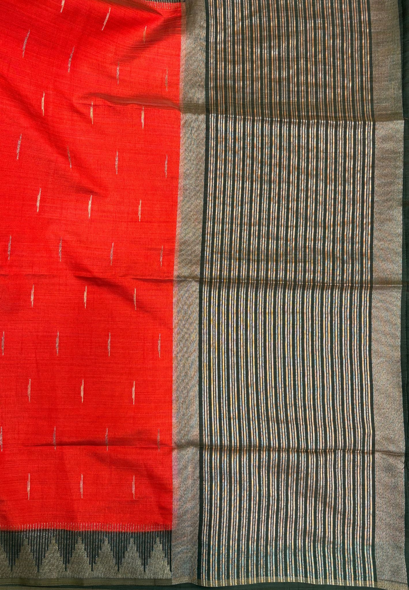 Semi Tussar Saree-Orange in Tower Pattern Border