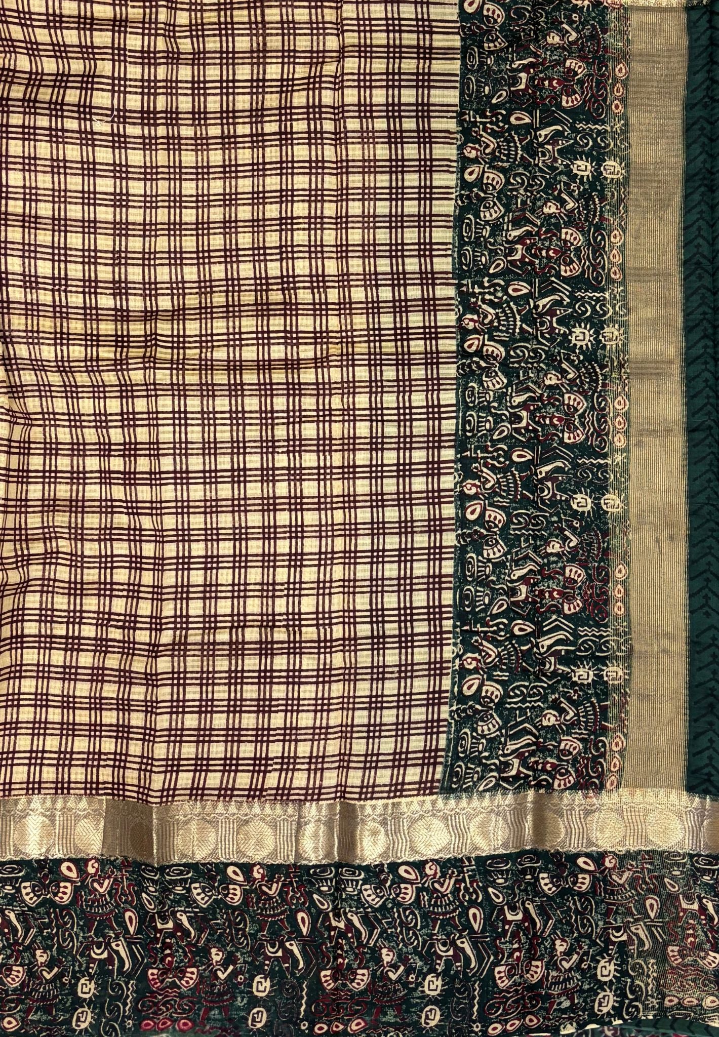 Pure Chanderi Saree-Green In Linear Zari Border