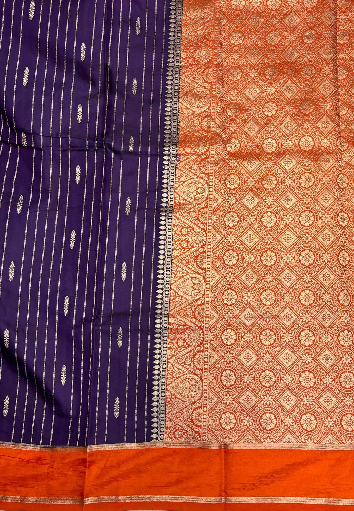 Gaji Silk Saree-Purple in Intricate Geometric Floral Zari with Contrast Border