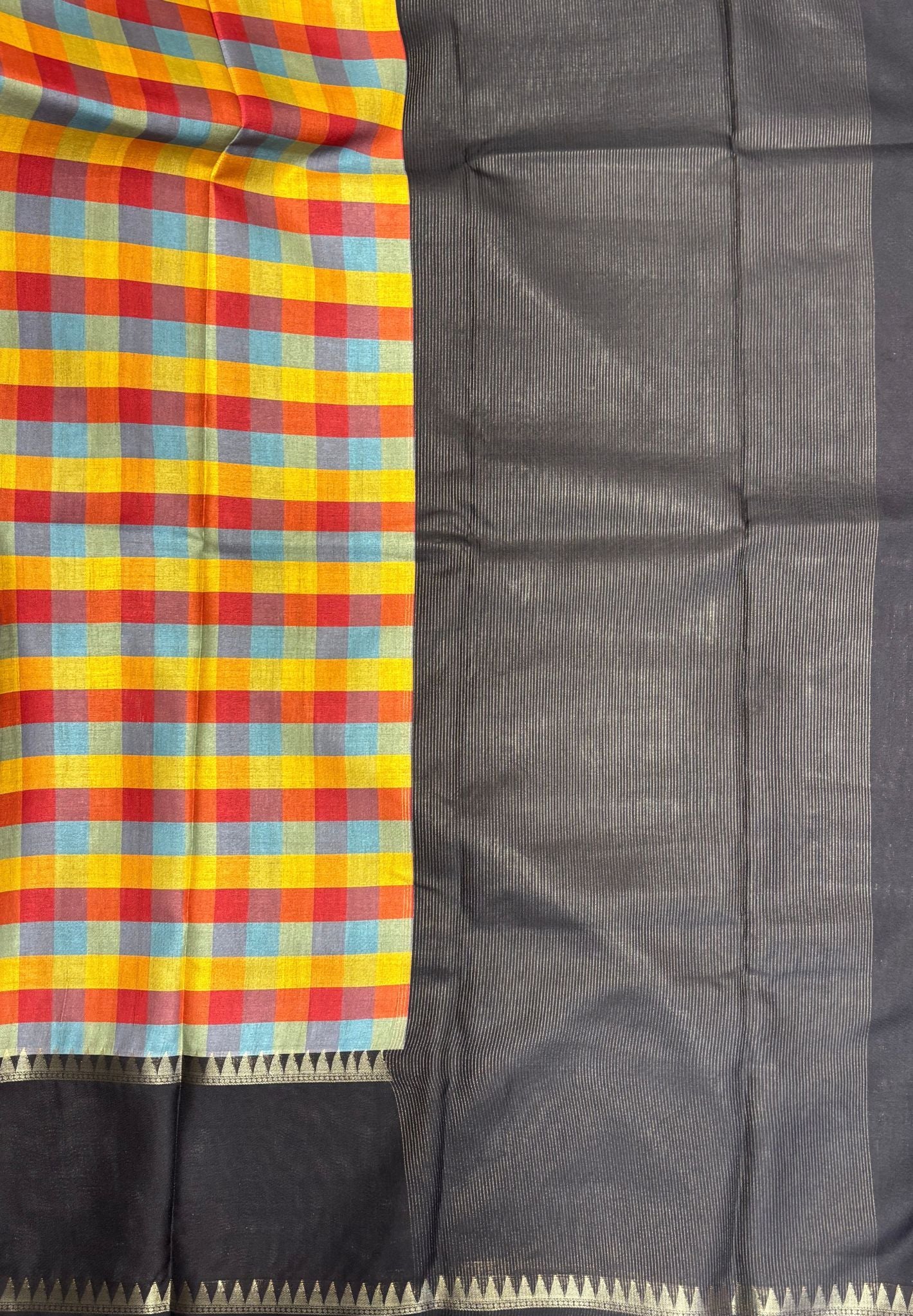 Soft Tussar Saree-Black In Palum Pazhamum Border