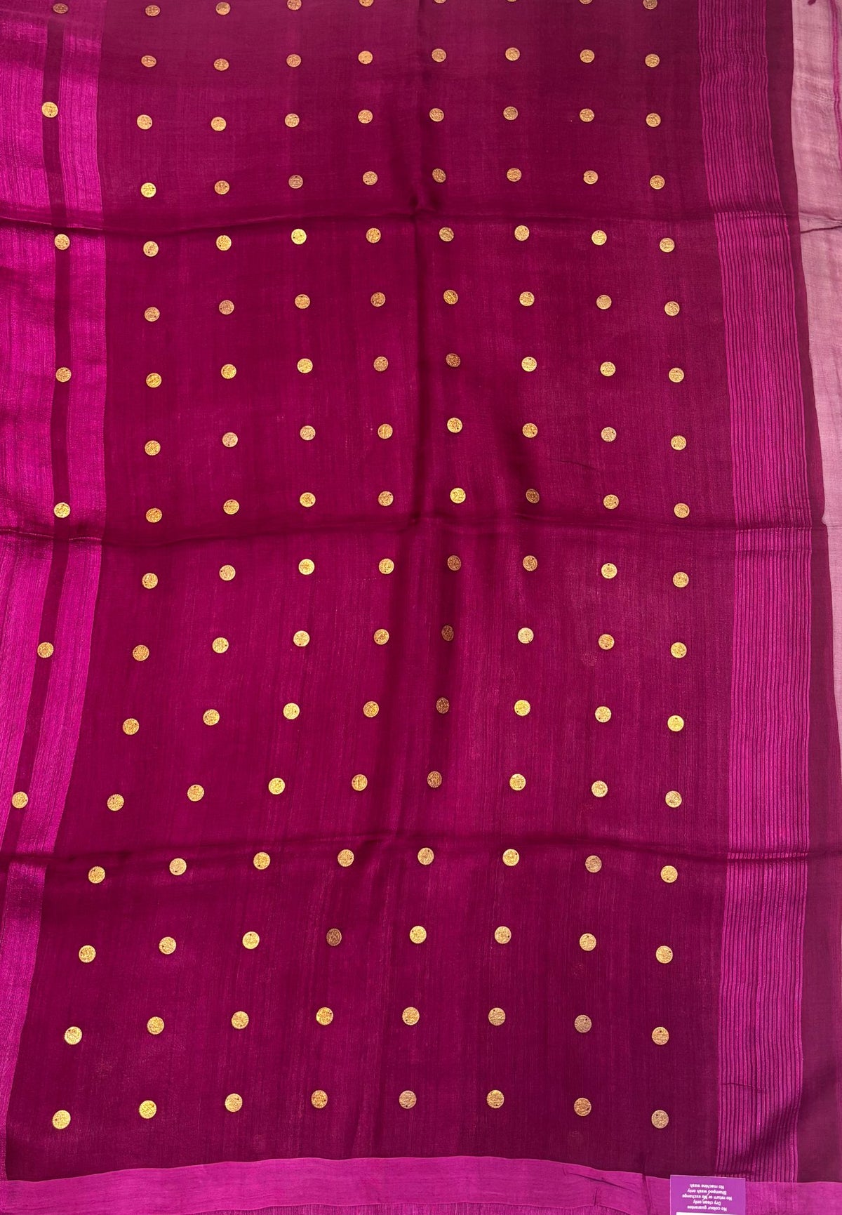 Pure Moonga Cotton Saree-Wine in Coin Butta with Striped Border