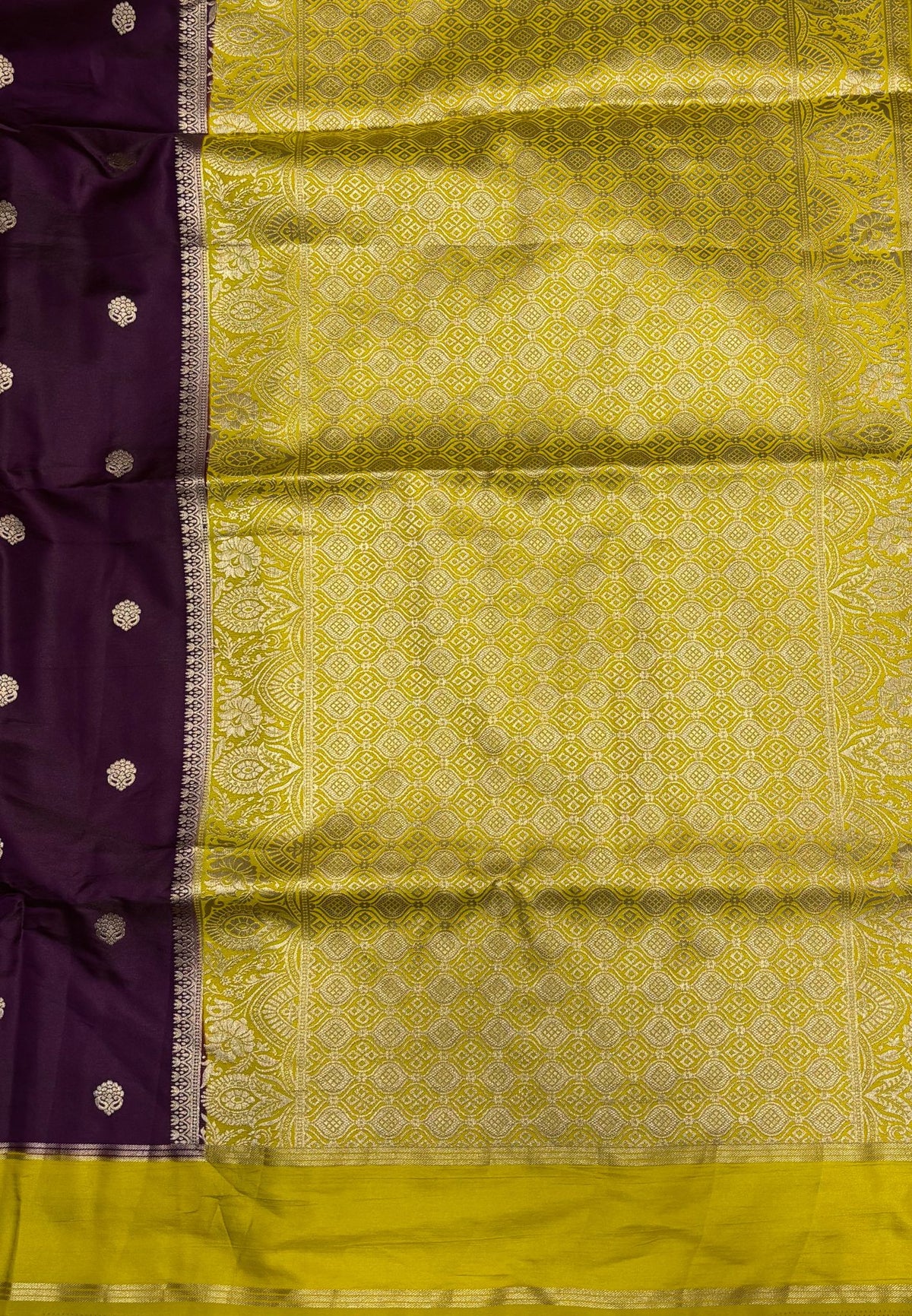 Gaji Silk Saree-Dark Purple in Butta Retpet Zari with Contrast Border