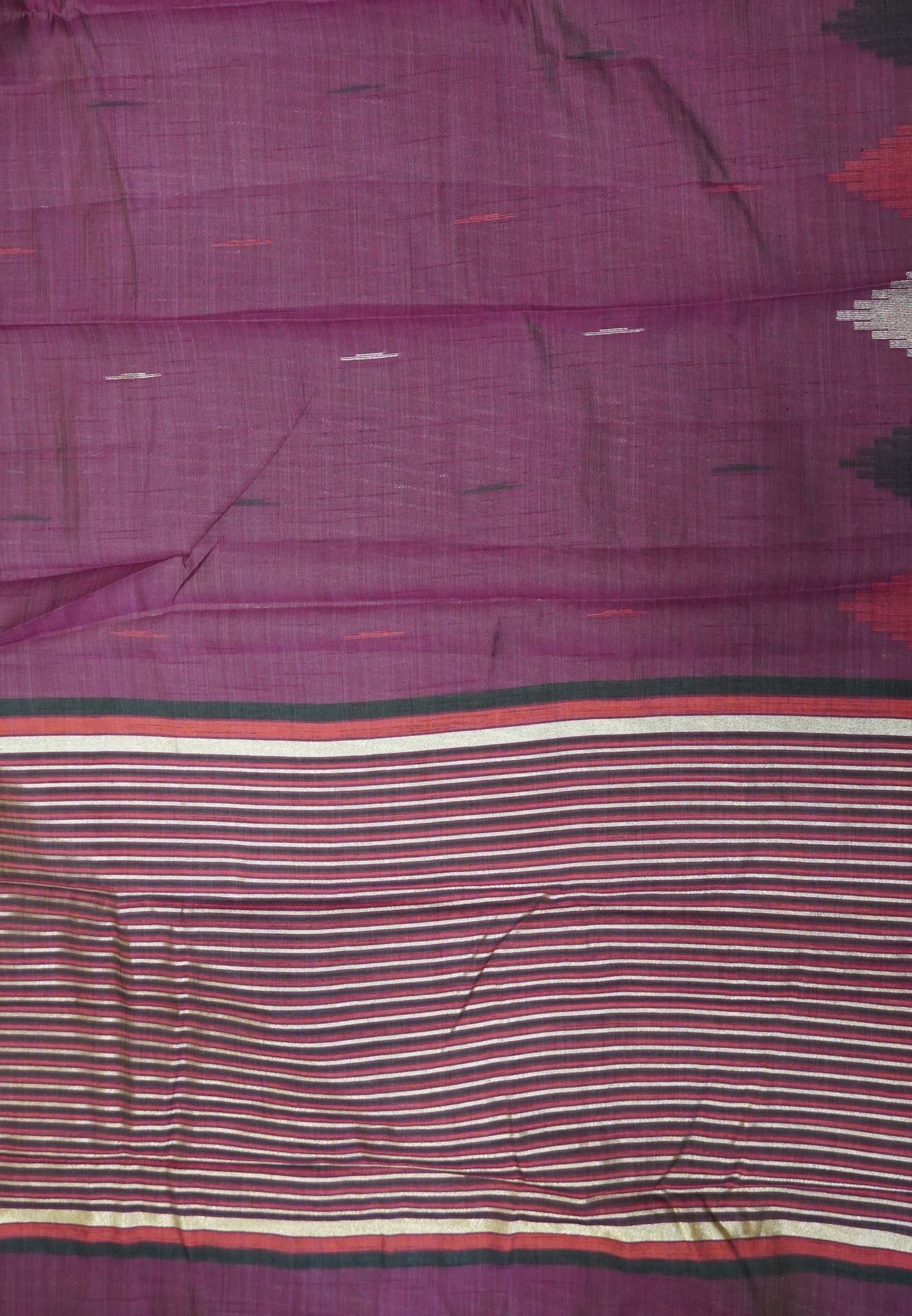 Semi Tussar Saree – Contemporary Temple Border Design – Wine