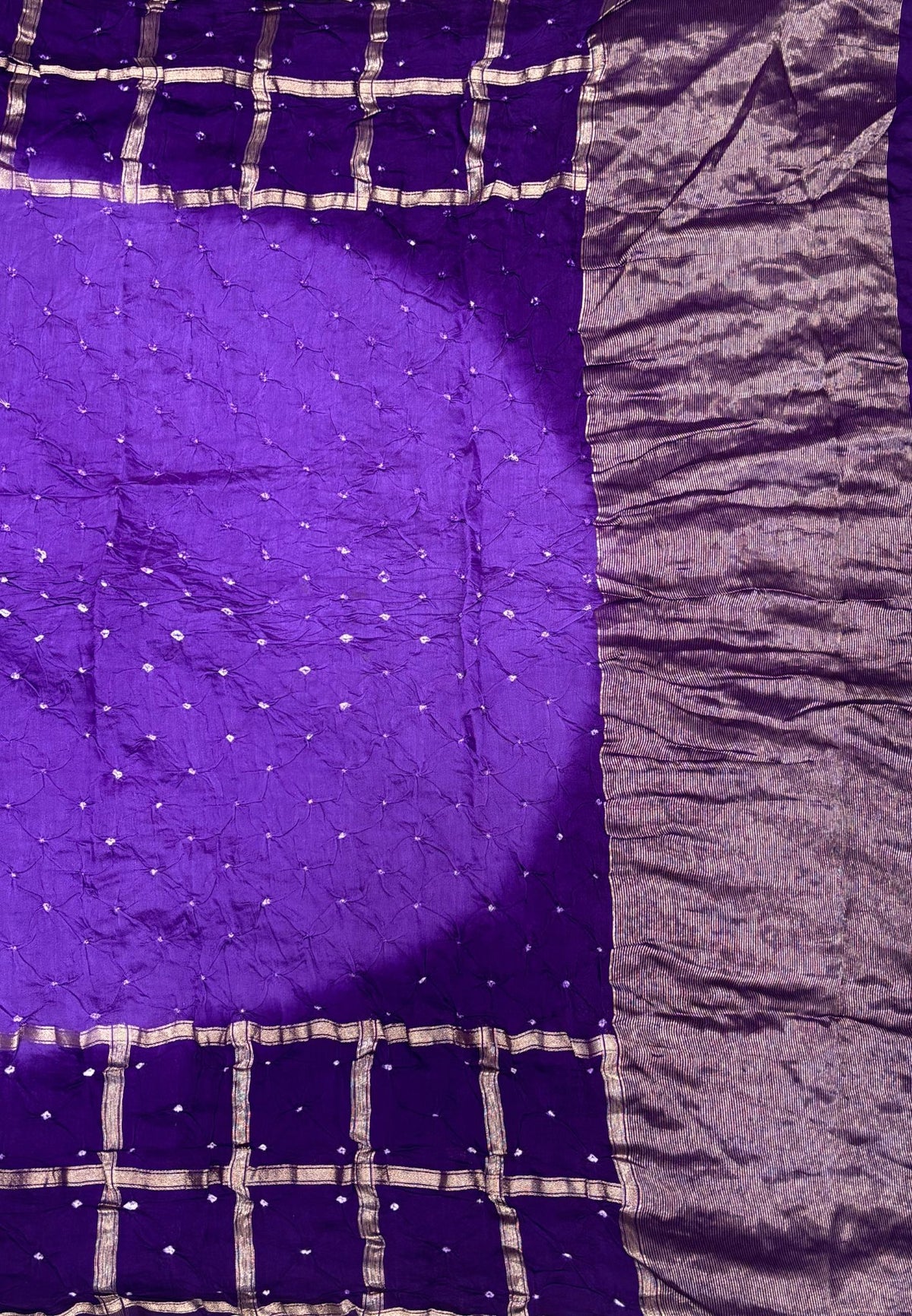 Banarasi Bandeji Saree-Violet in Zari Checks with Contrast Border