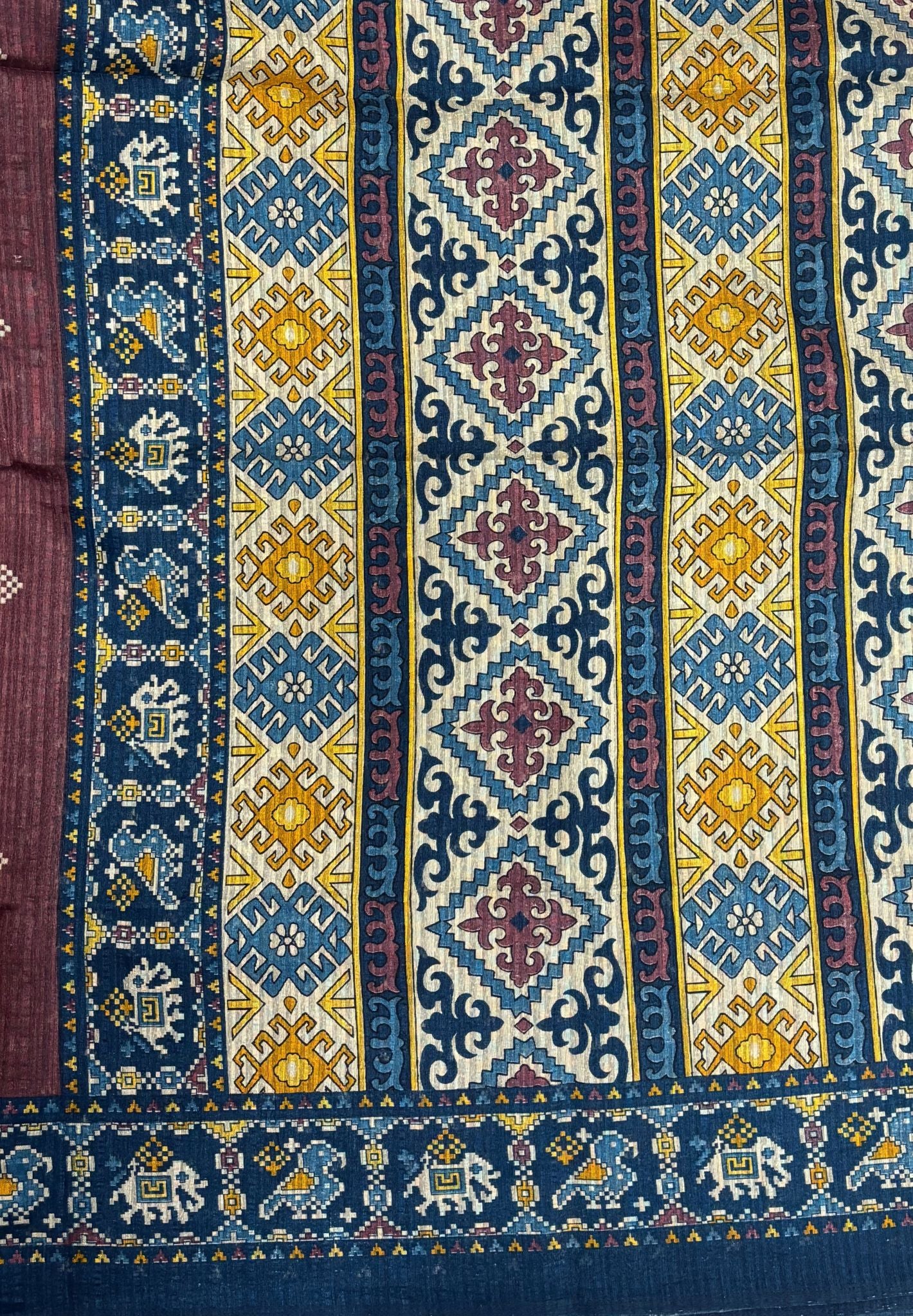 Jute Tussar Saree-Brown In Patola Print Border