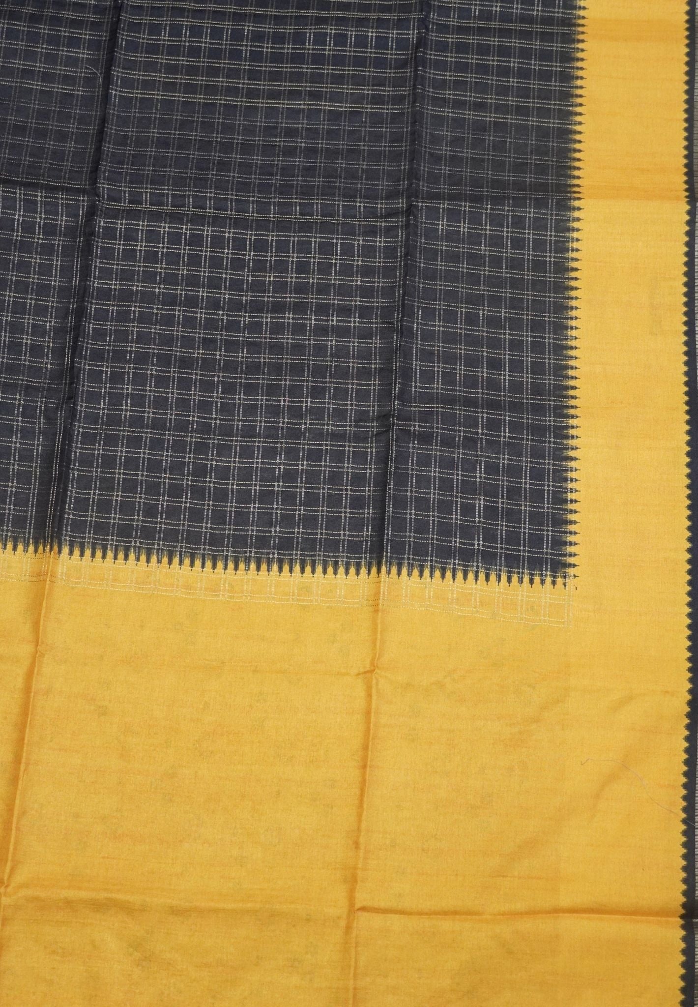 Semi Matka Tussar Saree-Black with Contrast Border and Zari Checks