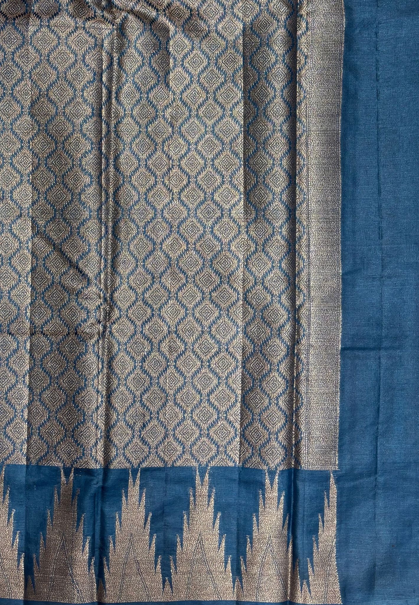 Pure Tussar Saree-Peacock Blue In Tazhalampoo Zari Border