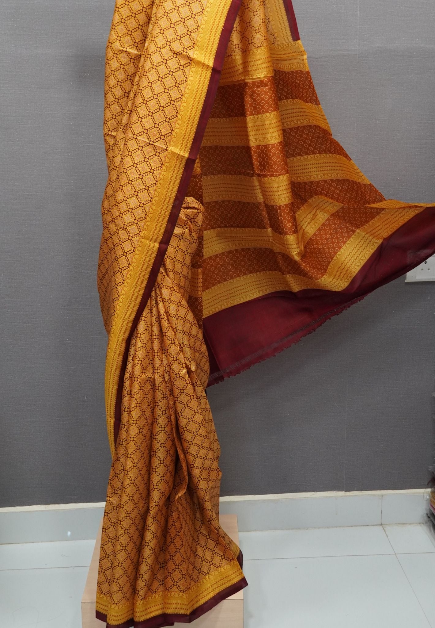 Pure Tussar Saree-Yellow in Mini Floral Pattern