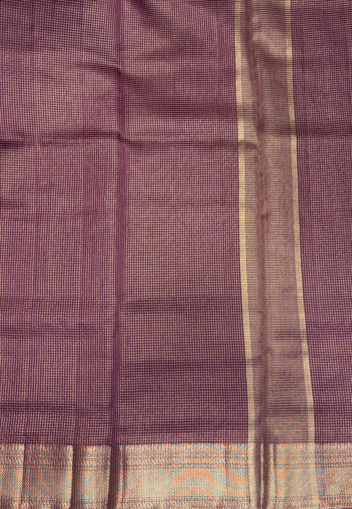 Mangalgiri Silk Saree-Purple in Fine Check Zari Border