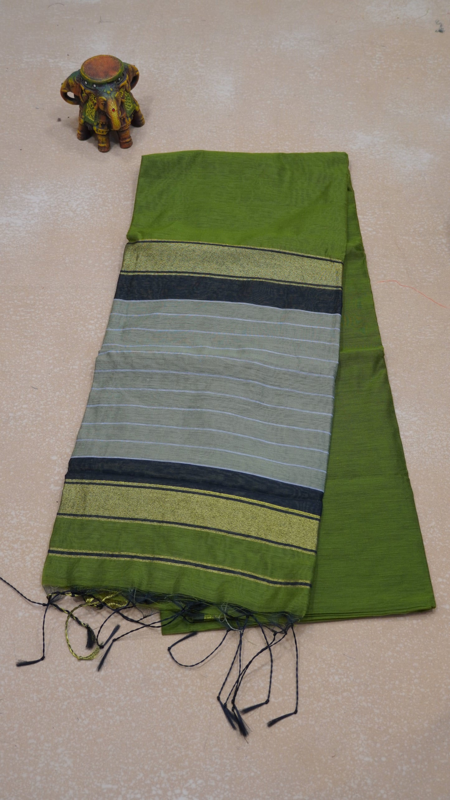 Maheswari Cotton Saree Plain- Green