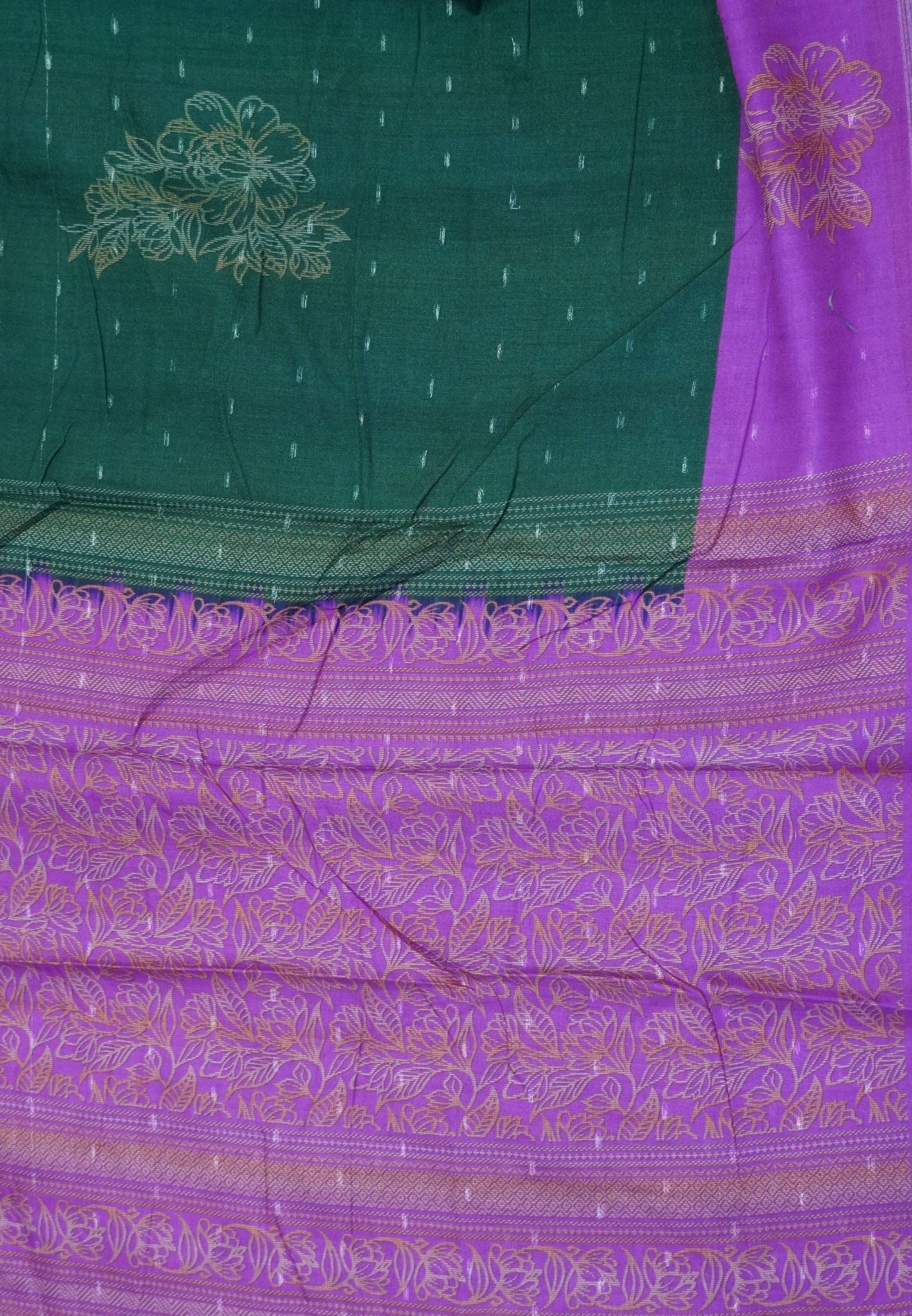 Semi Tussar Saree-Bottle Green with Mini Zari Dots