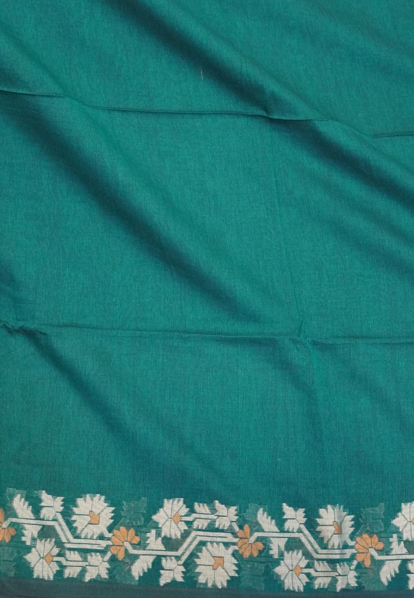 Handloom Cotton Saree-Peacock Green Paithani Border