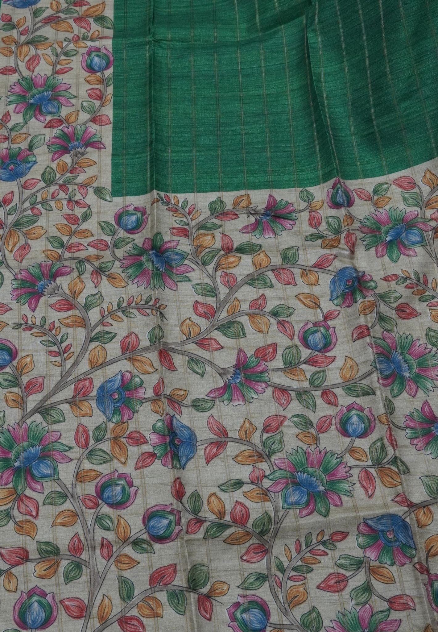 Semi Tussar Saree-Green